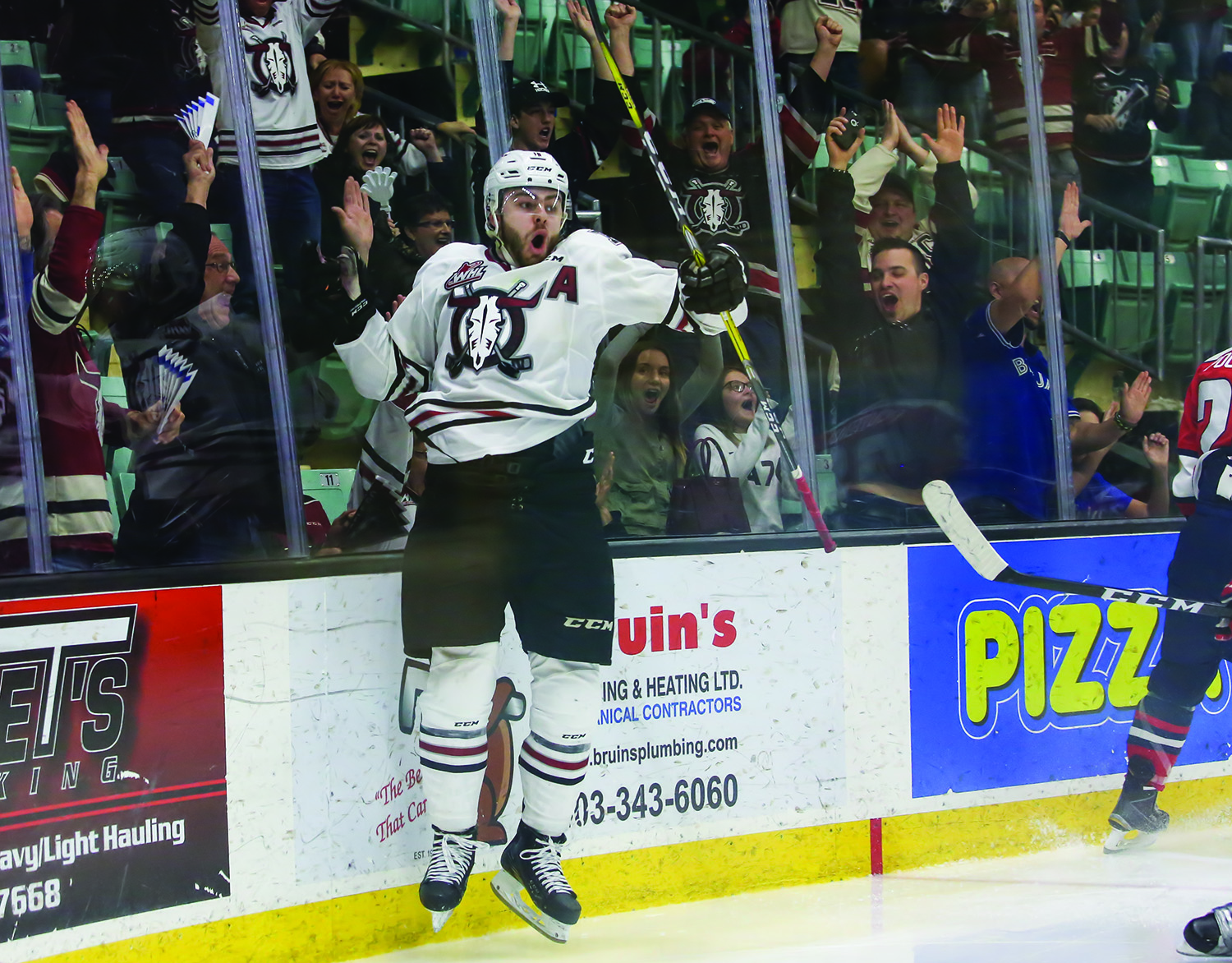 GOAL! - Evan Polei of the Red Deer Rebels celebrated his game winning goal in the second overtime period of Game 3 of the WHL Eastern Conference Quarterfinal against the Lethbridge Hurricanes at the ENMAX Centrium on Wednesday. The Rebels won the game by a score of 4-3.