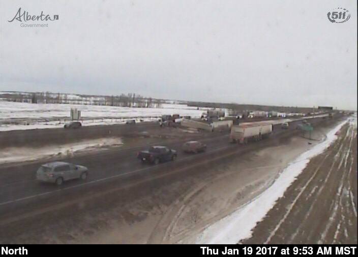 A collision on the QEII Hwy. north of Red Deer is slowing down traffic. The collision is believed to be with a pickup and horse trailer and a vehicle.