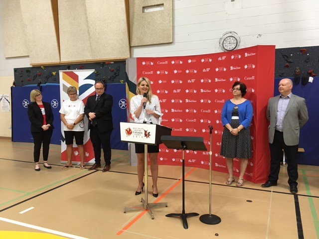 FUNDING - Mayor Tara Veer speaks to students of Mountview Elementary School during a press conference on Friday where the federal government announced $11 million in funding towards the 2019 Canada Winter Games.