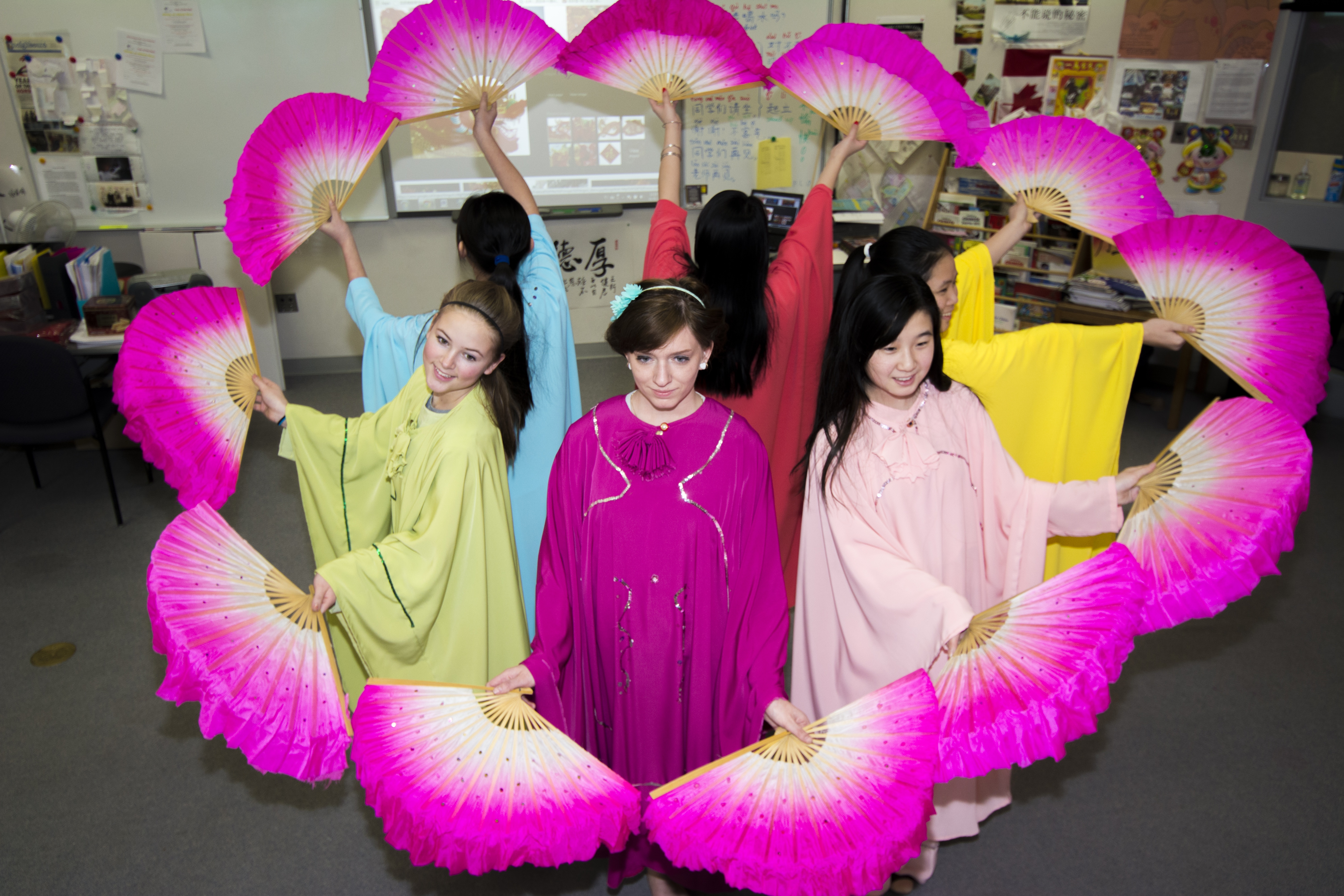 GETTING READY – Hunting Hills High School students rehearse the Fan Dance for the upcoming Sound of Spring Gala.
