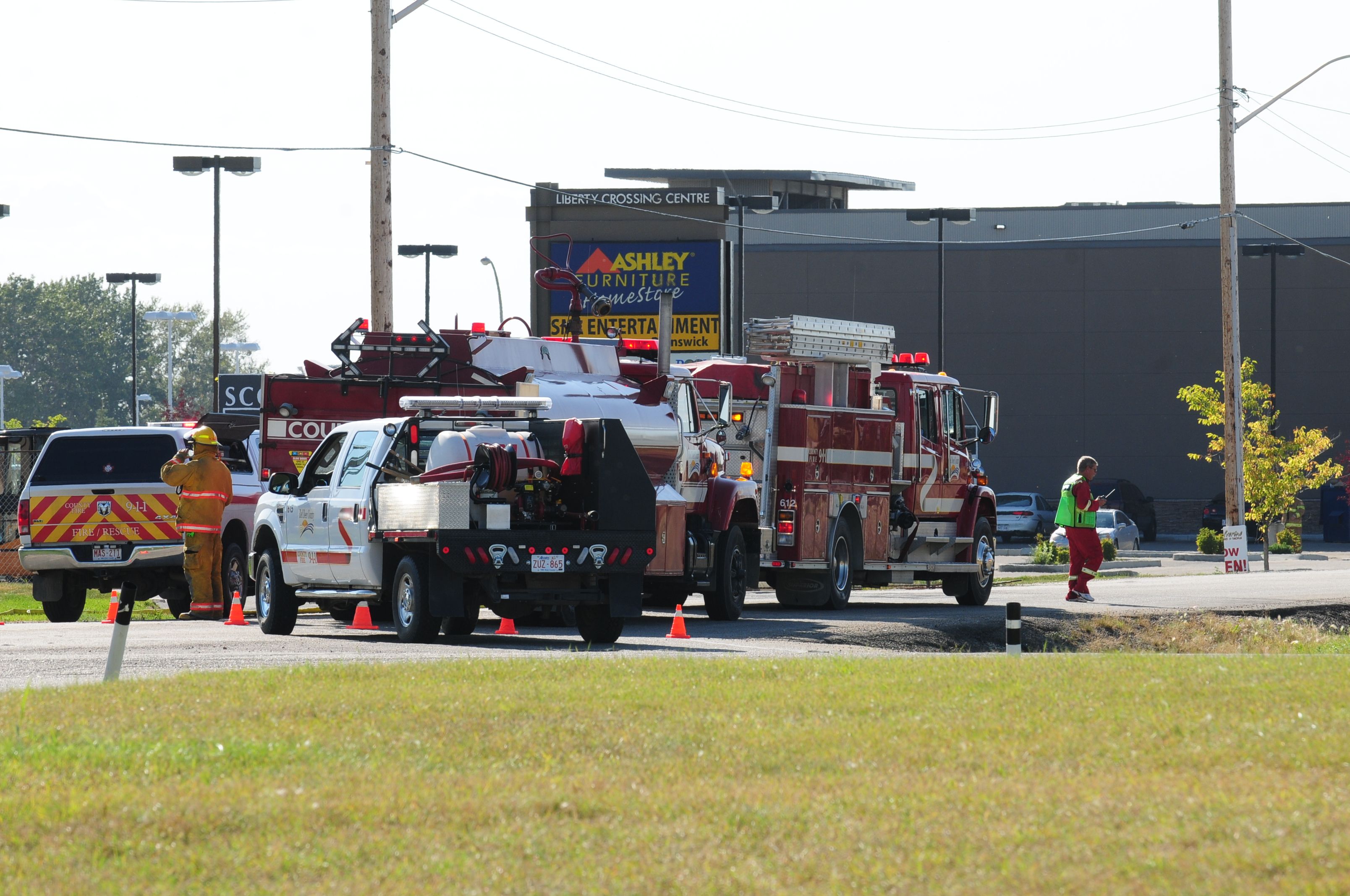 LEAK- Emergency crews along with ATCO Gas were on scene at Gasoline Alley yesterday afternoon around Ashley Furniture where a gas line was struck. Buildings in the area were evacuated as crews worked to stop the leak.