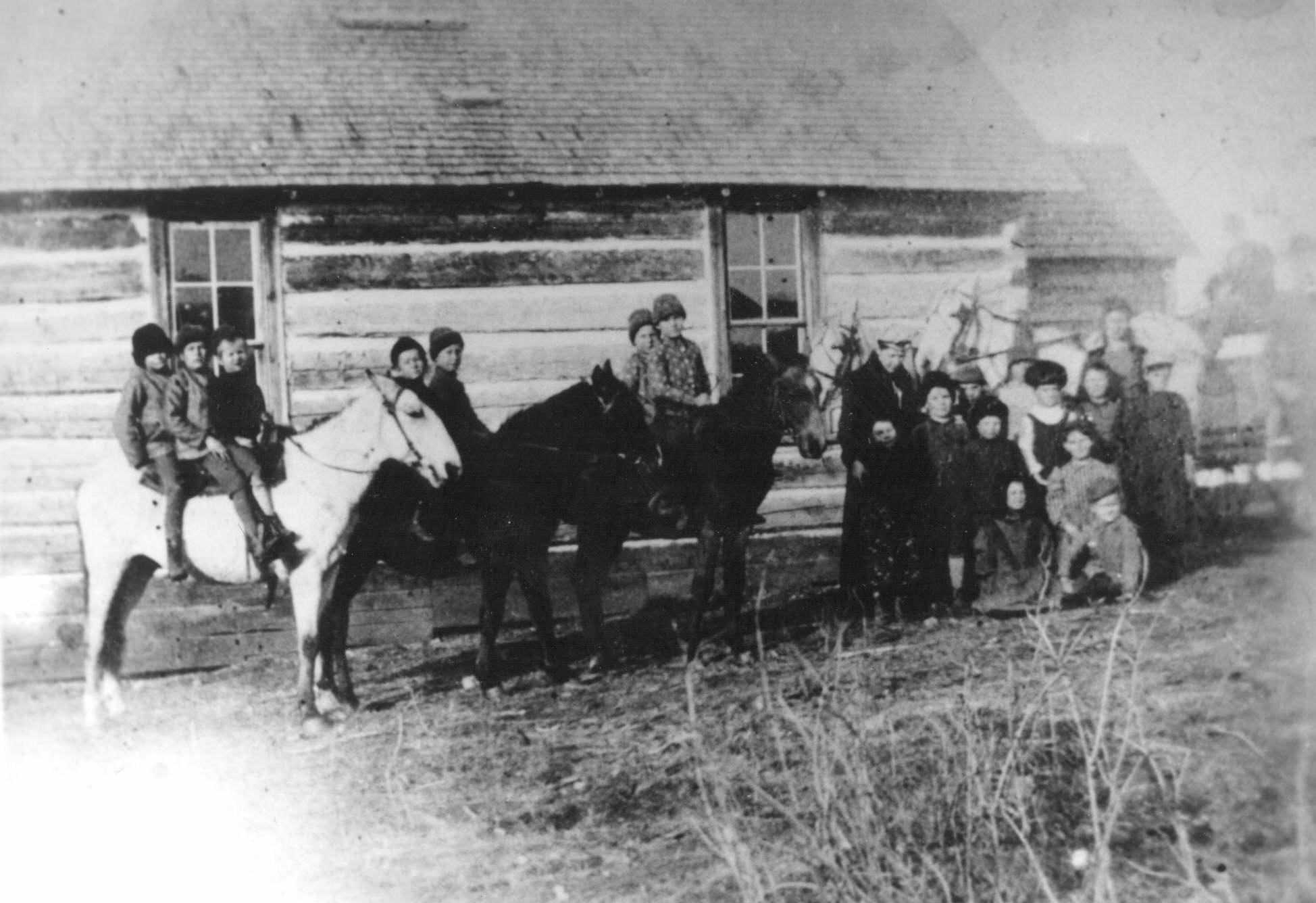 EARLY EDUCATION- Red Deer's first schoolhouse. Isaac Gaetz helped build this schoolhouse. After it was completed