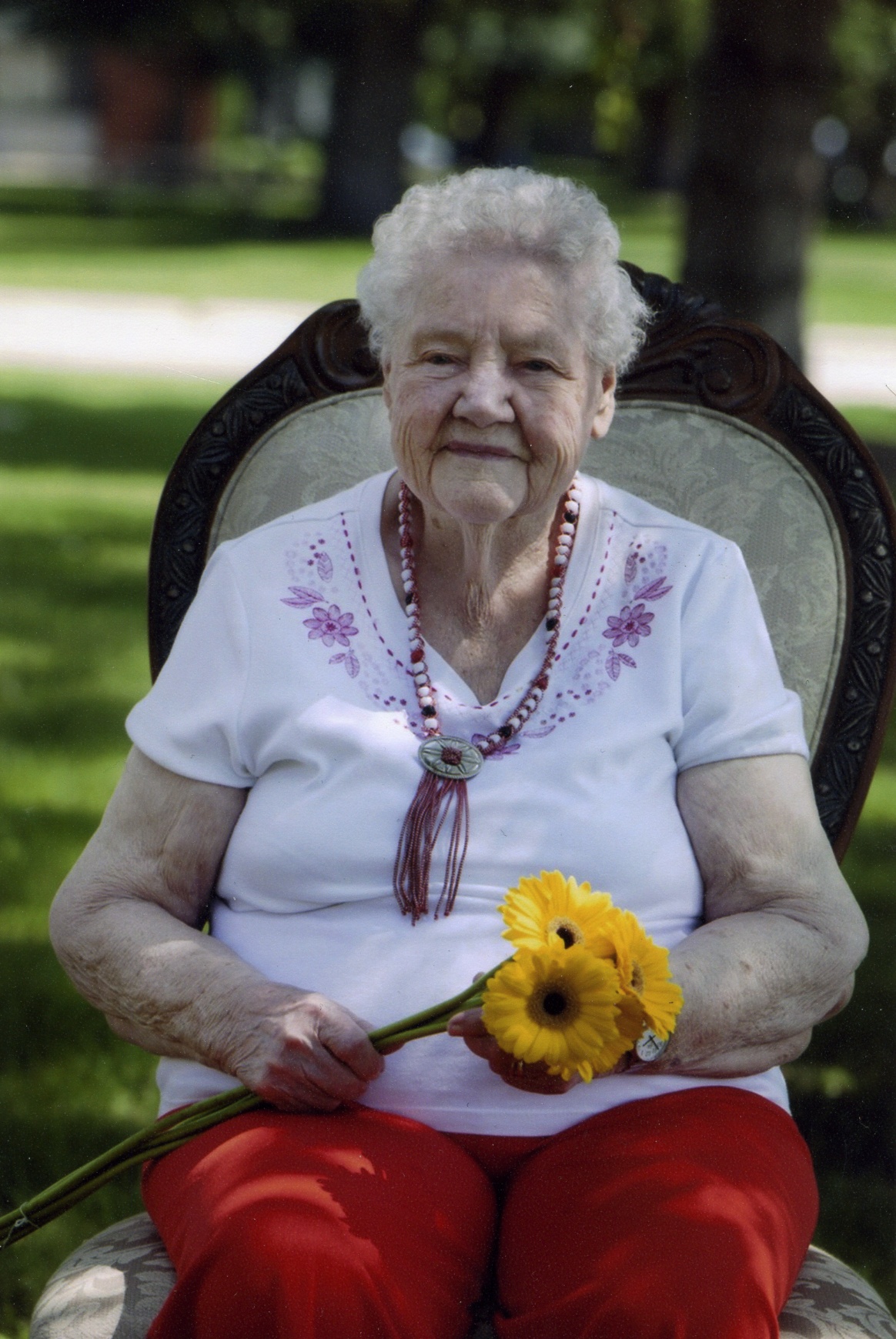 FULL LIFE – Red Deer’s Edith Hudson enjoys some time outside in the warm weather. She marked her 102nd birthday this past year – the same year Red Deer celebrates its 100th anniversary of gaining city status.