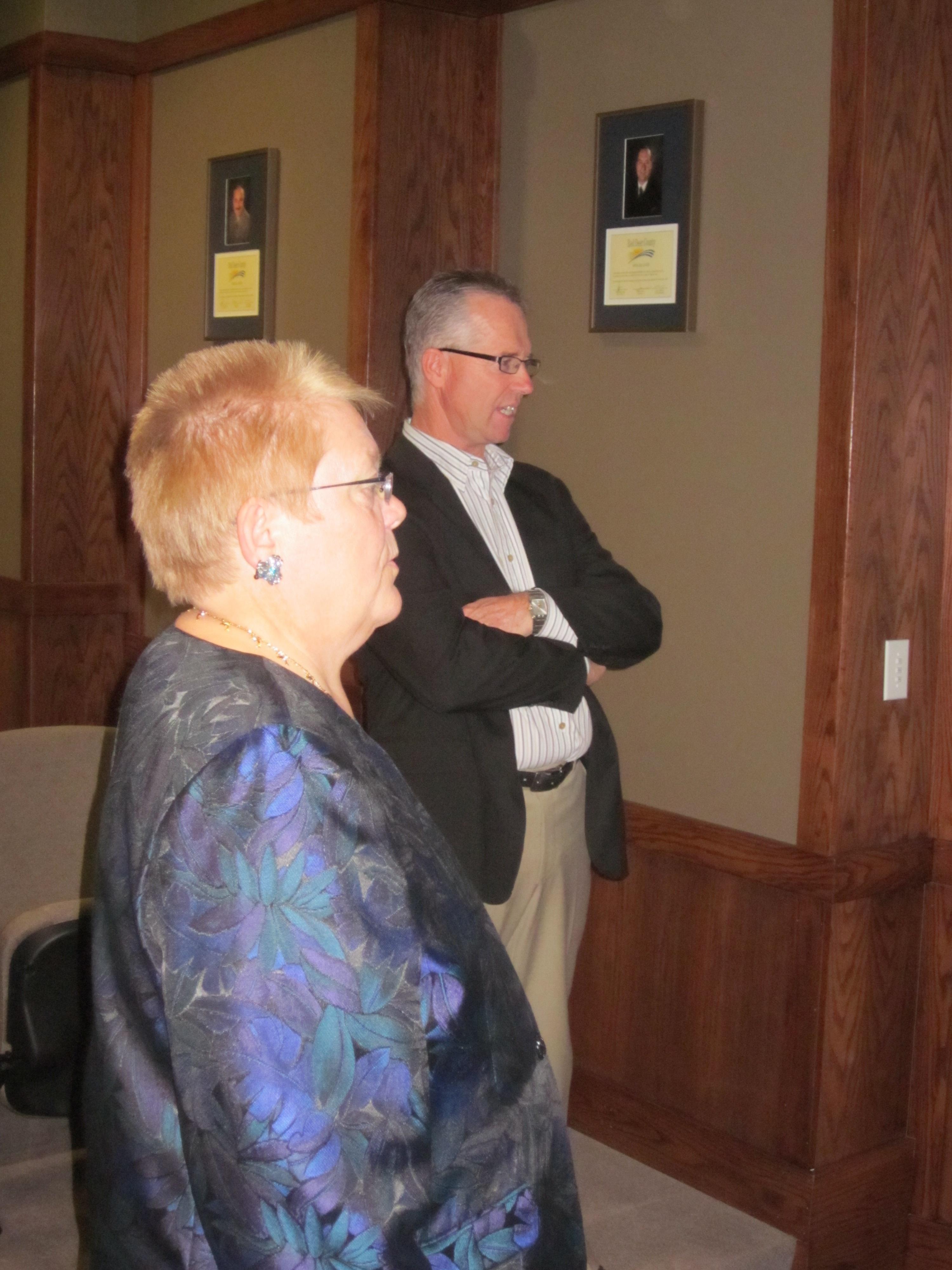 WAITING- Red Deer County council contenders Debra Hanna and Stan Bell await election results at the County office Monday night.