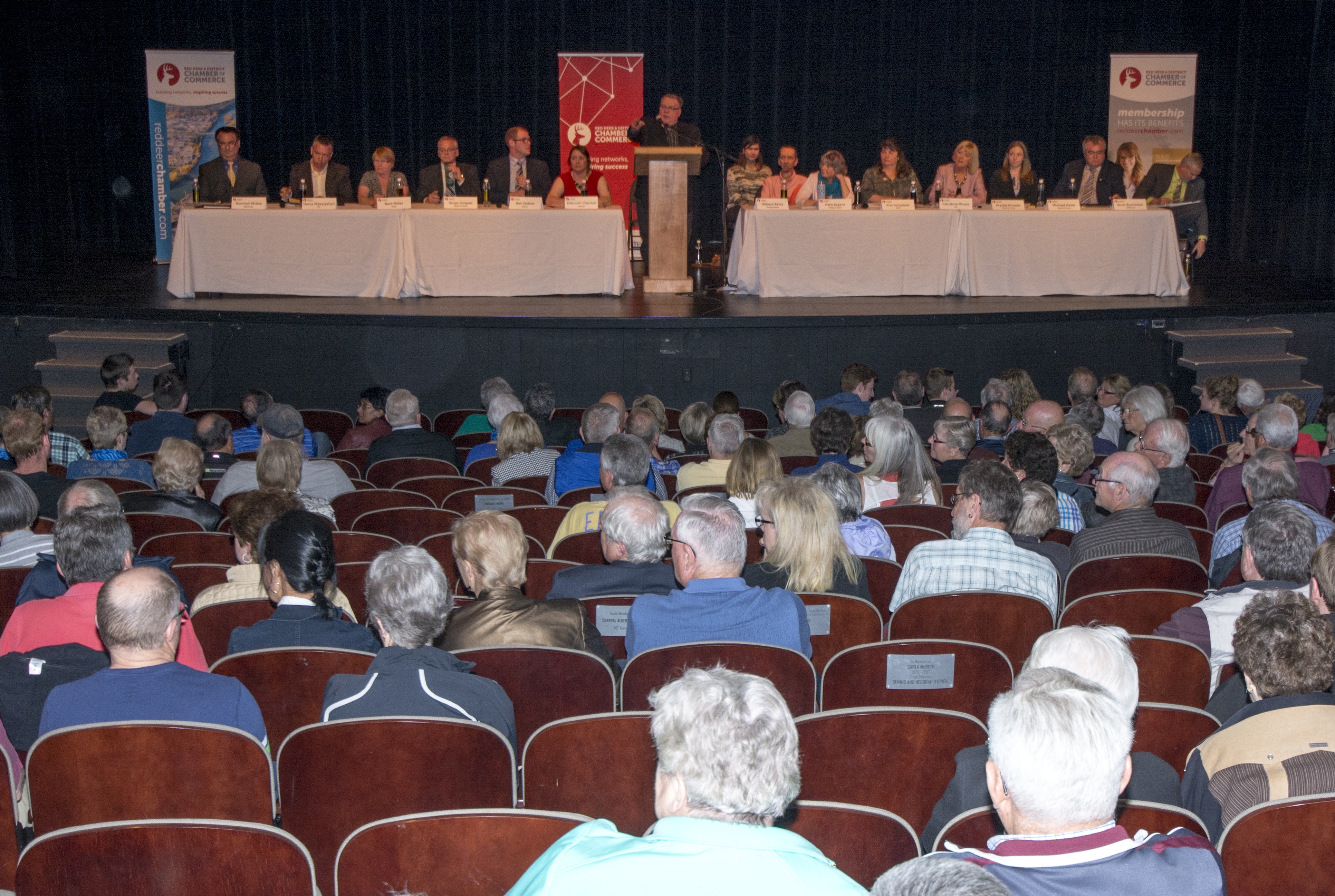 SHARING PLATFORMS – The candidates for the coming provincial election gathered Monday evening at the Memorial Centre to detail their platforms in front of a packed house.