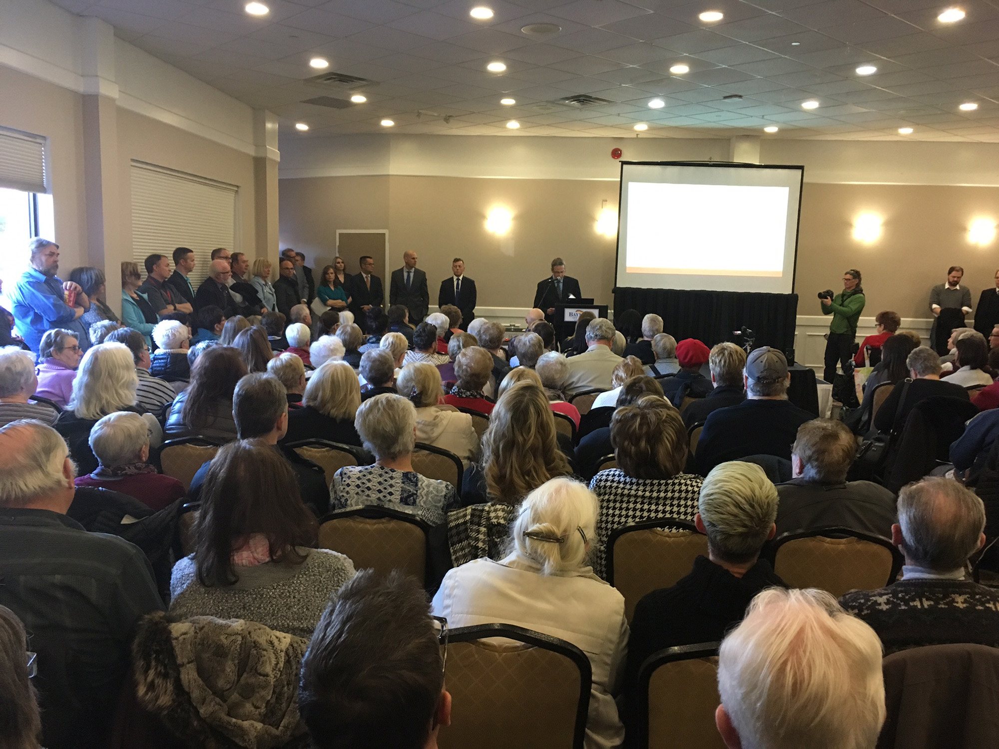 FULL HOUSE - It was standing room only for the ‘State of the Hospital Address’ held Tuesday afternoon at the Baymont Inn & Suites and Conference Centre. The event was hosted by a group called Diagnosis Critical - Your Central Alberta Regional Hospital.