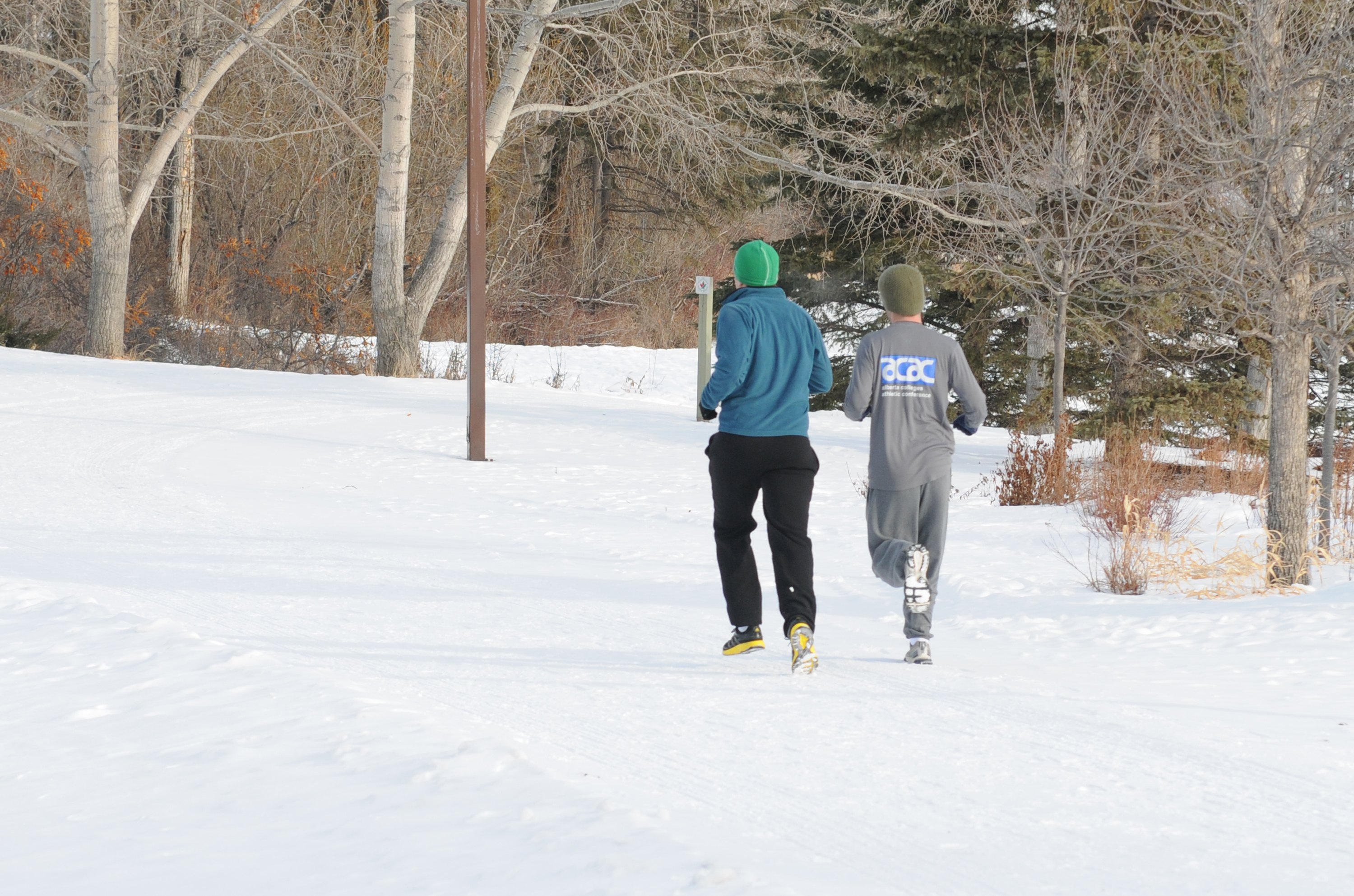 QUICK JOG- Two joggers brave the morning cold recently as they made their way around Great Chief Park.