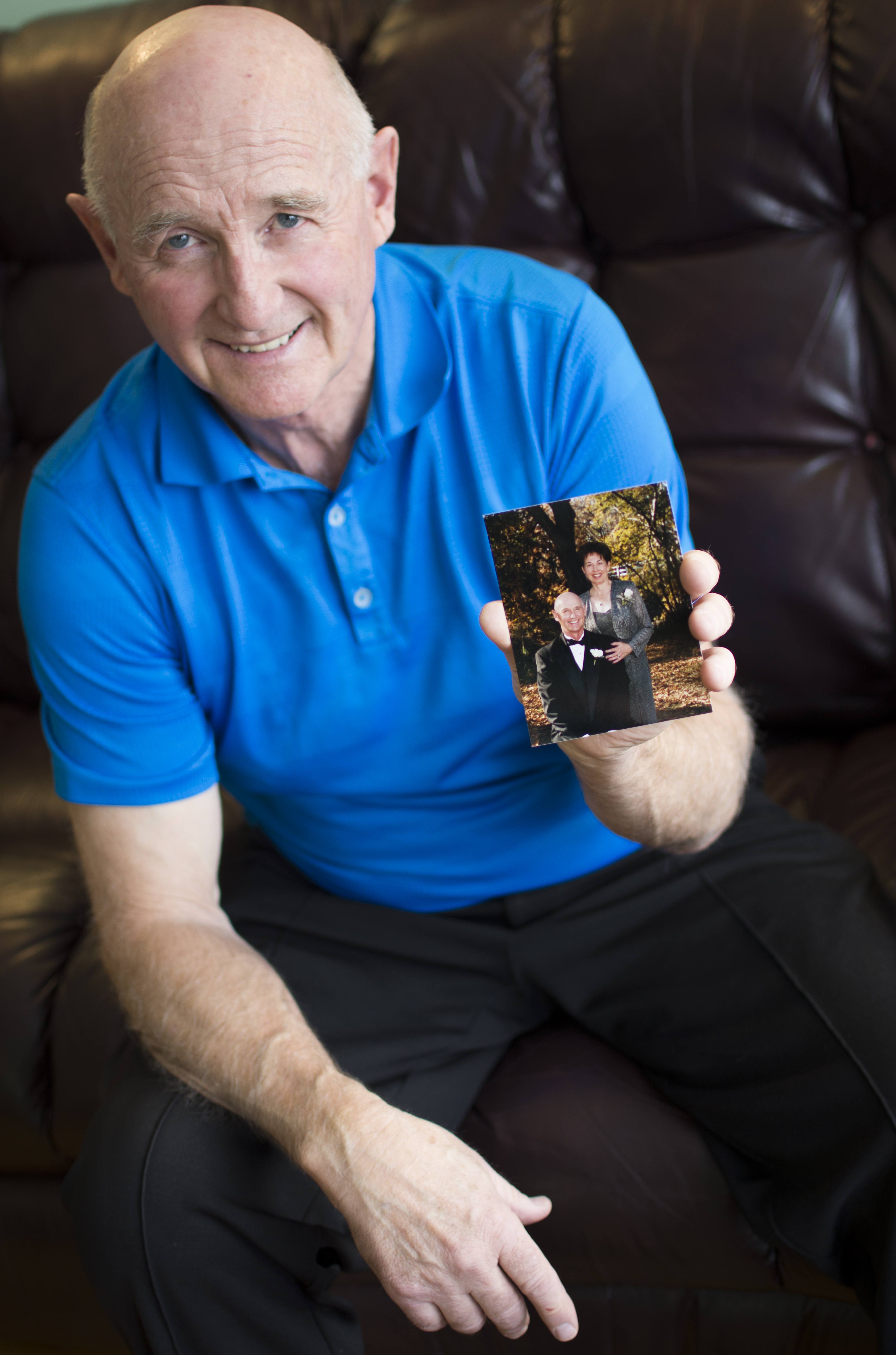 ON A MISSION – Pictured here is Larry Quintilio of Red Deer with a photograph of his wife June
