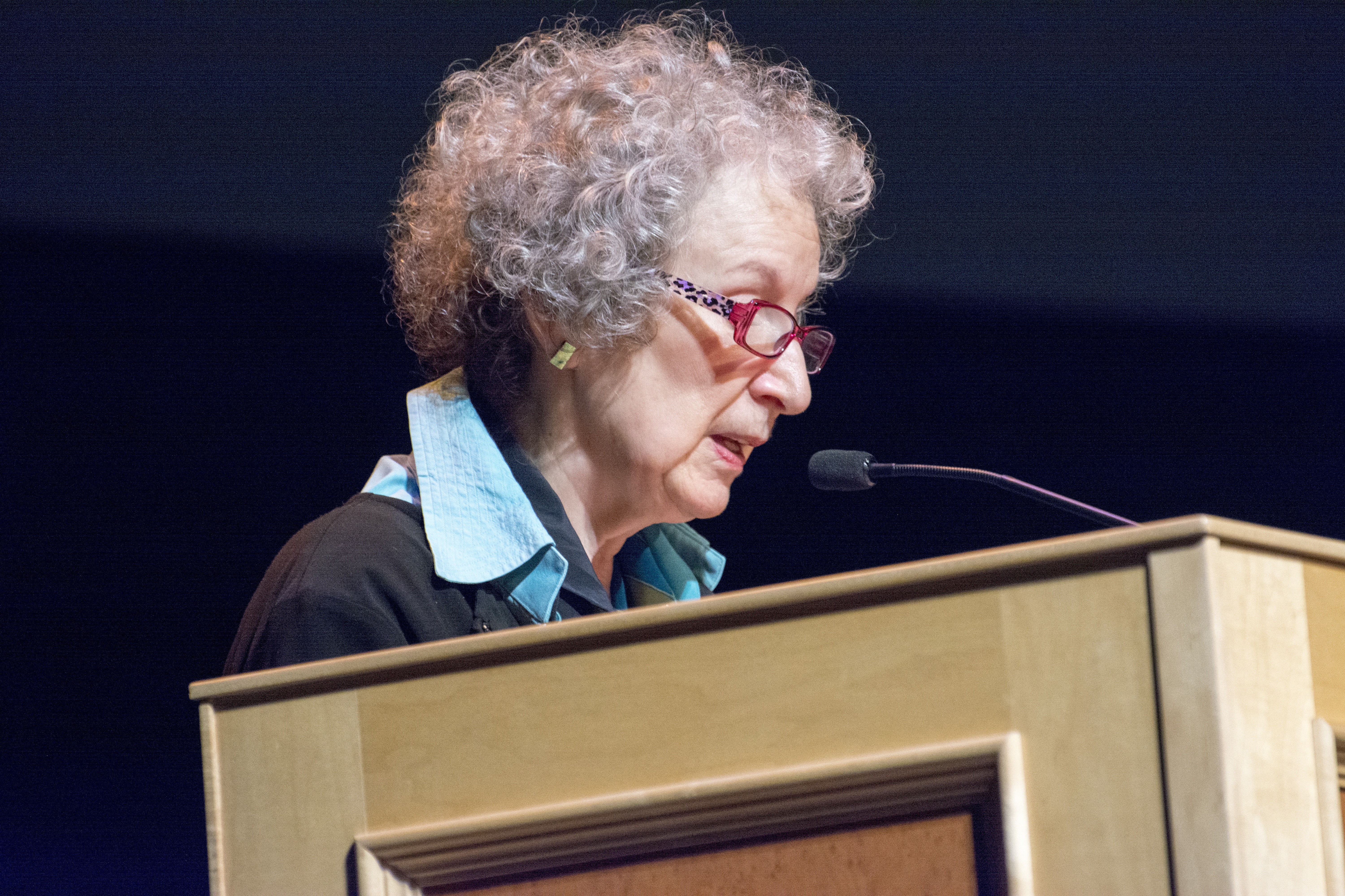 INFLUENTIAL – Margaret Atwood addressed an audience at the Red Deer College Arts Centre Monday night as part of the Perspective Series.