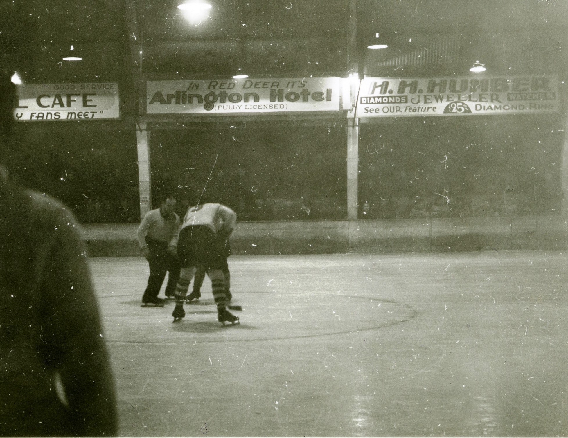 FOCUS - Face-off during a Red Deer vs. Lethbridge hockey game in the old Red Deer Arena on Ross Street