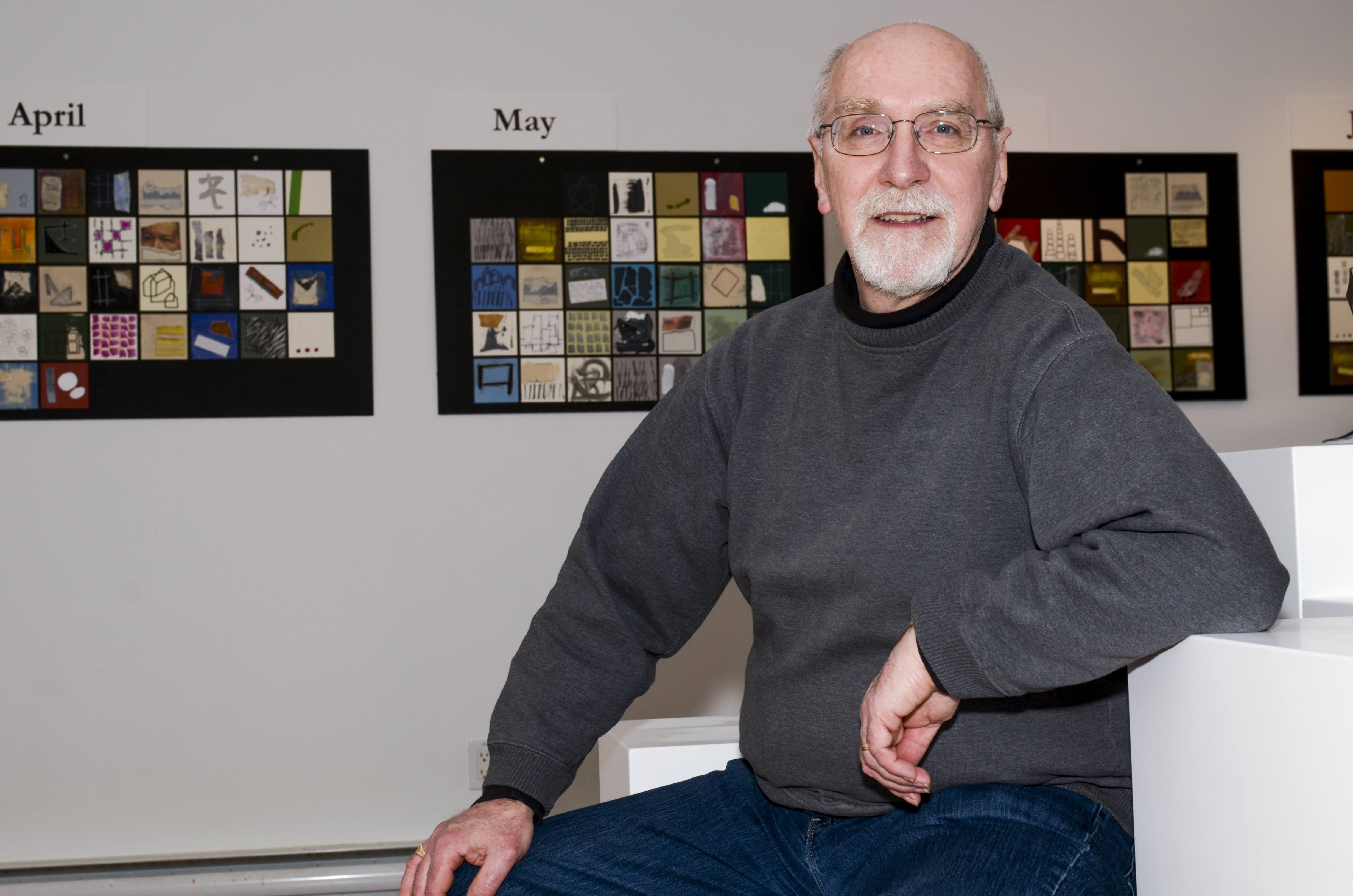 STORY OF TIME – Local artist Paul Boultbee relaxes in the Harris-Warke Gallery
