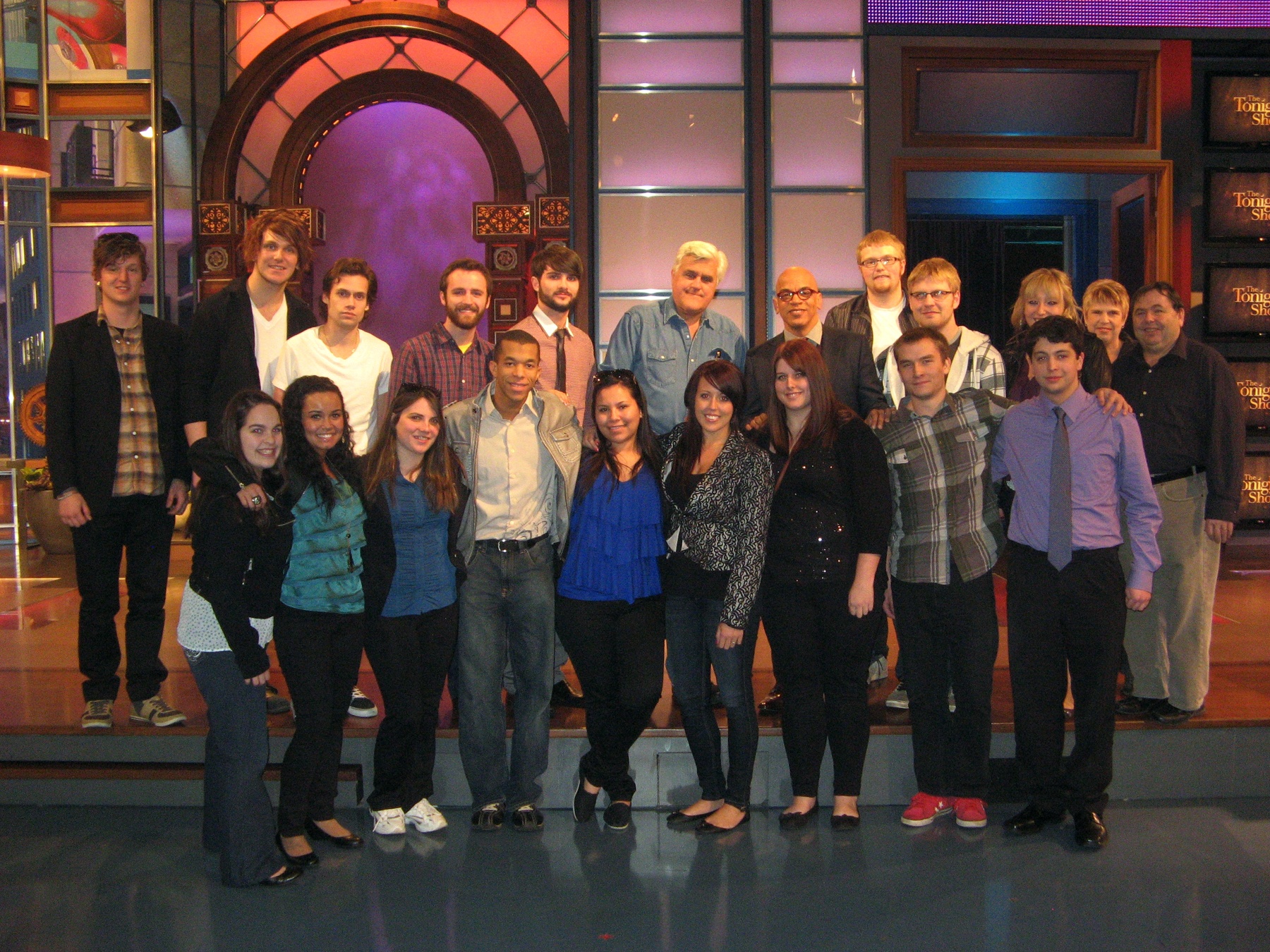 HIGHLIGHT- Music students from Red Deer College pose with Tonight Show host Jay Leno during a recent educational trip to California.