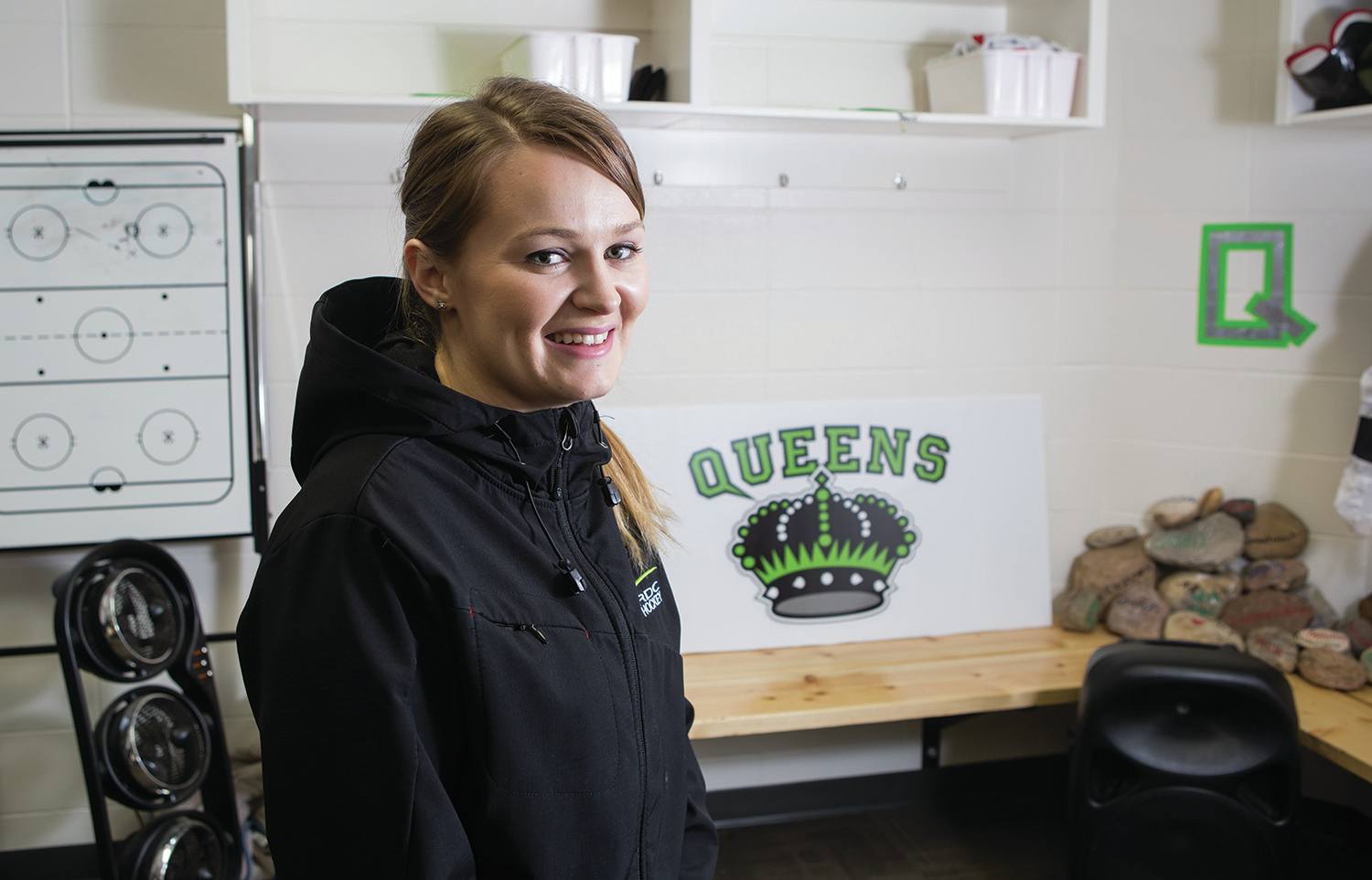 SCORER - Emily Swier of the RDC Queens hockey team posed for a photo in her team’s new dressing room at the Enmax Centrium in Red Deer.