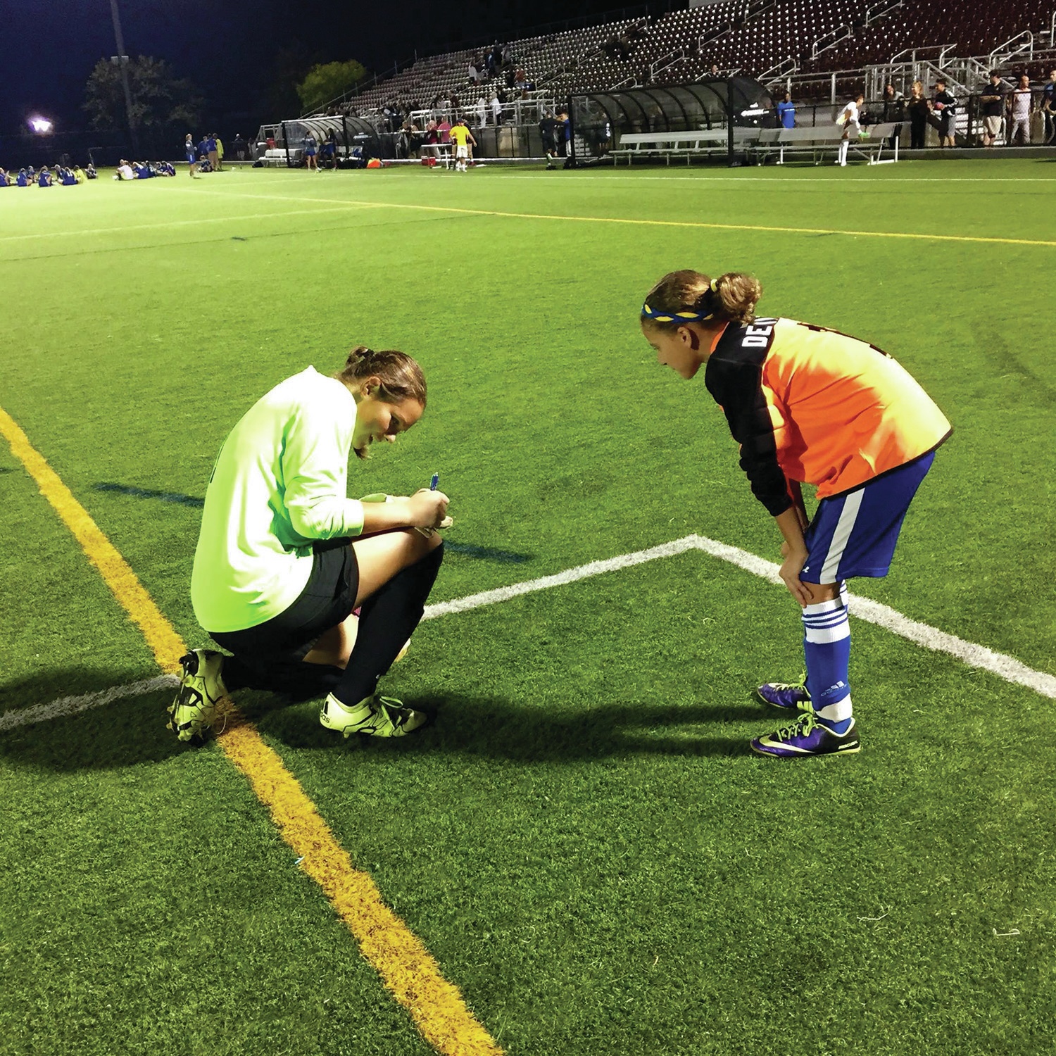 LOCAL HERO - Adelphi University Panthers’ goalkeeper Anne Marie Ulliac signed an autograph for a young fan earlier this year. Ulliac