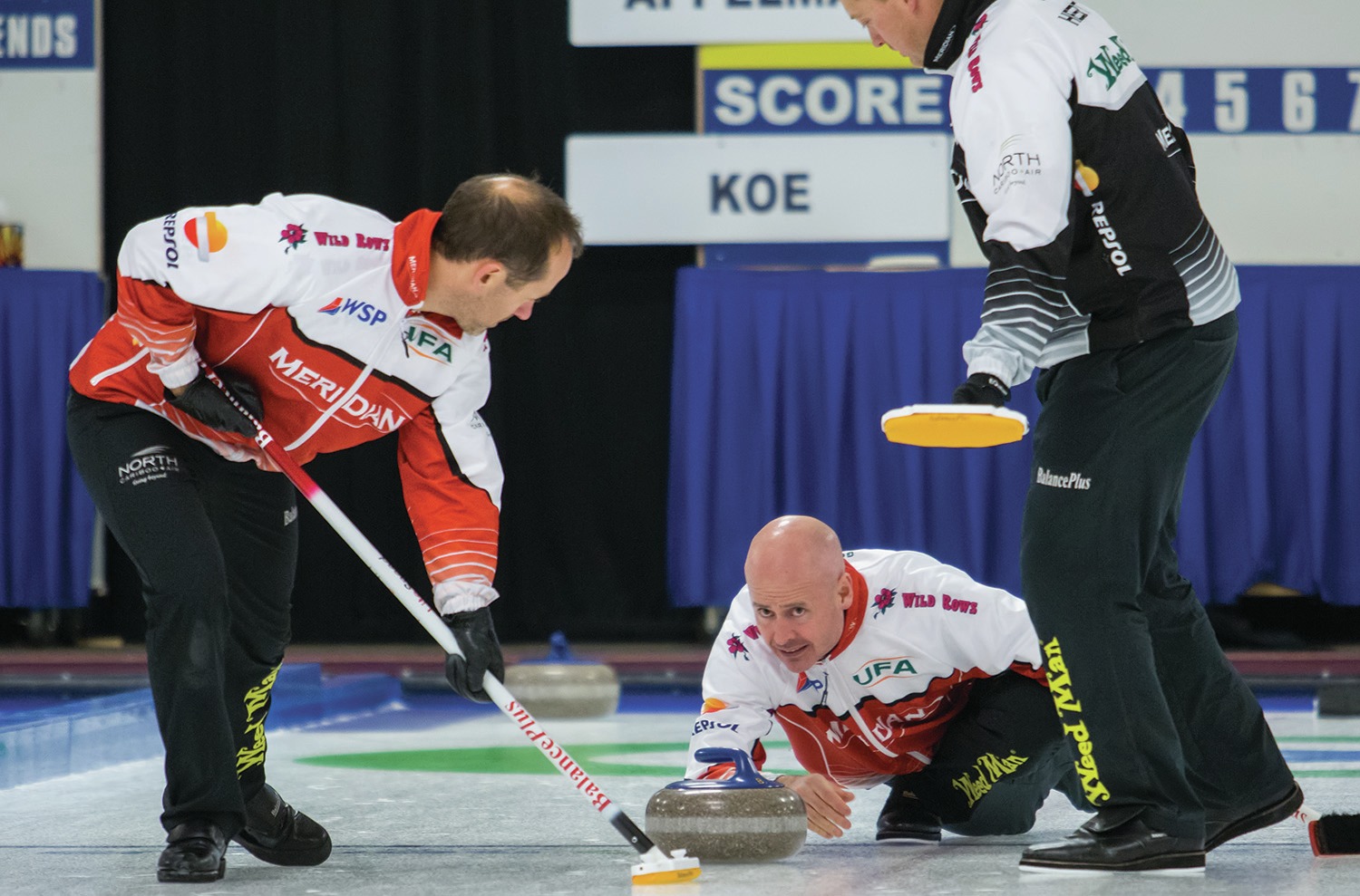 TOP DOG - World Champion Skip Kevin Koe threw a rock during the final of the Red Deer Curling Classic World Curling Tour event at the Red Deer Curling Club on Monday. Koe defeated Ted Appelman 6-5 in extra ends to win the championship.