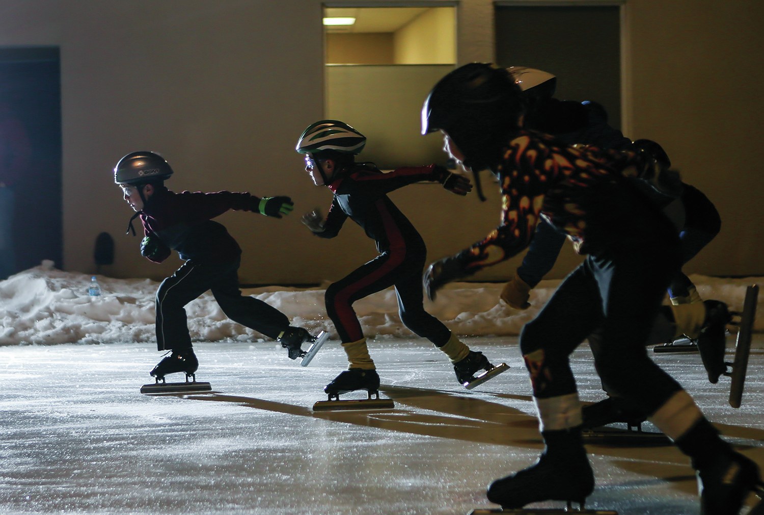 GOING FAST - Members of the Red Deer Speed Skating Club practiced on the oval outside of the Golden Circle last week.