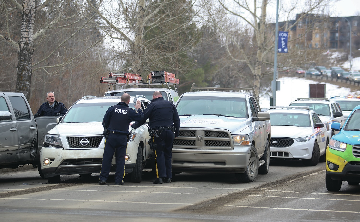 ARRESTS MADE - Three suspects were arrested this afternoon after they allegedly fled from a collision in downtown Red Deer. Police continue to search for a fourth suspect.