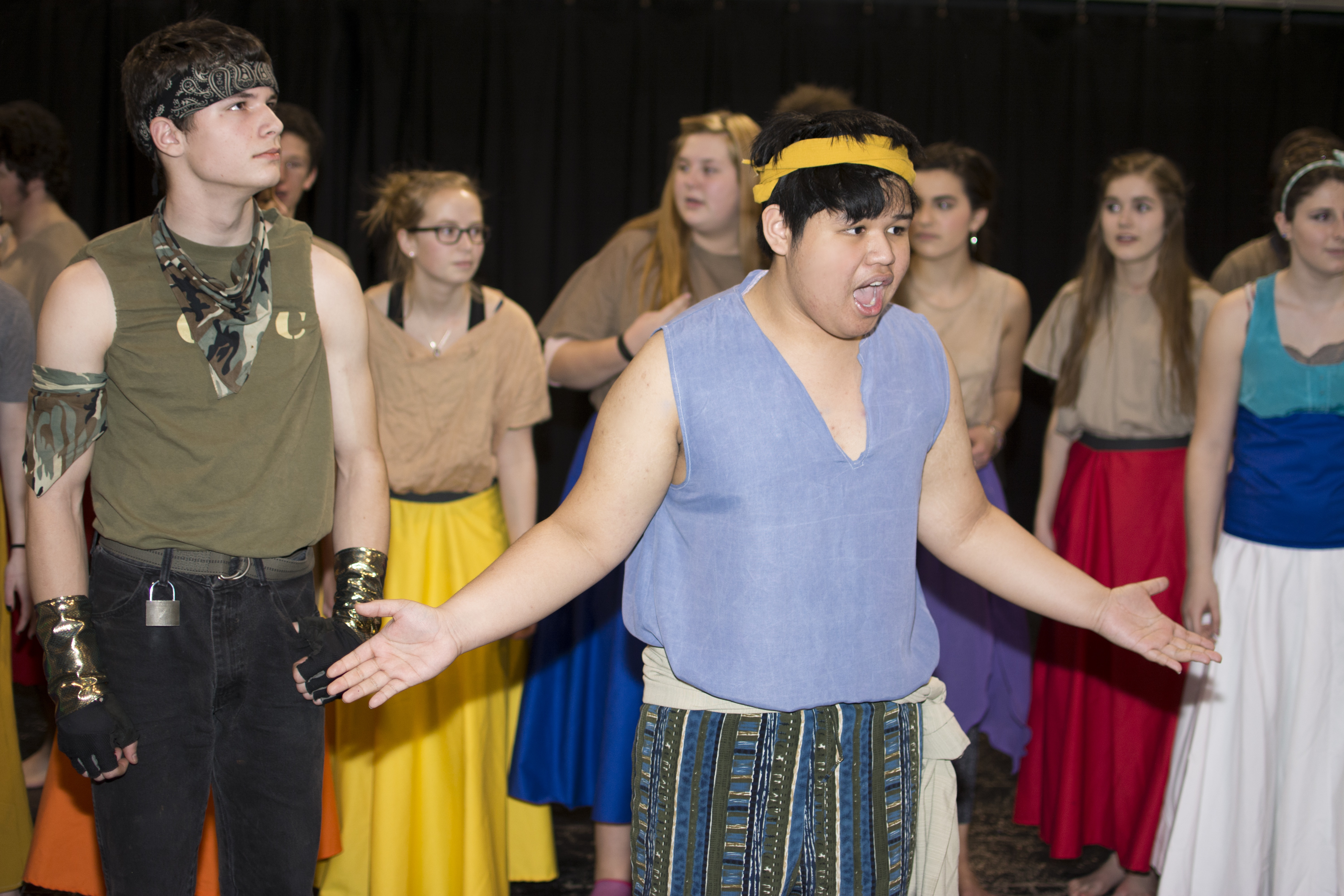 CLASSIC TALE – From left are William Abash as the Elvis-inspired Pharaoh and Cameron Chapman as Joseph in Notre Dame’s production of Joseph and the Amazing Technicolour Dreamcoat. The show runs Feb. 12th-14th.