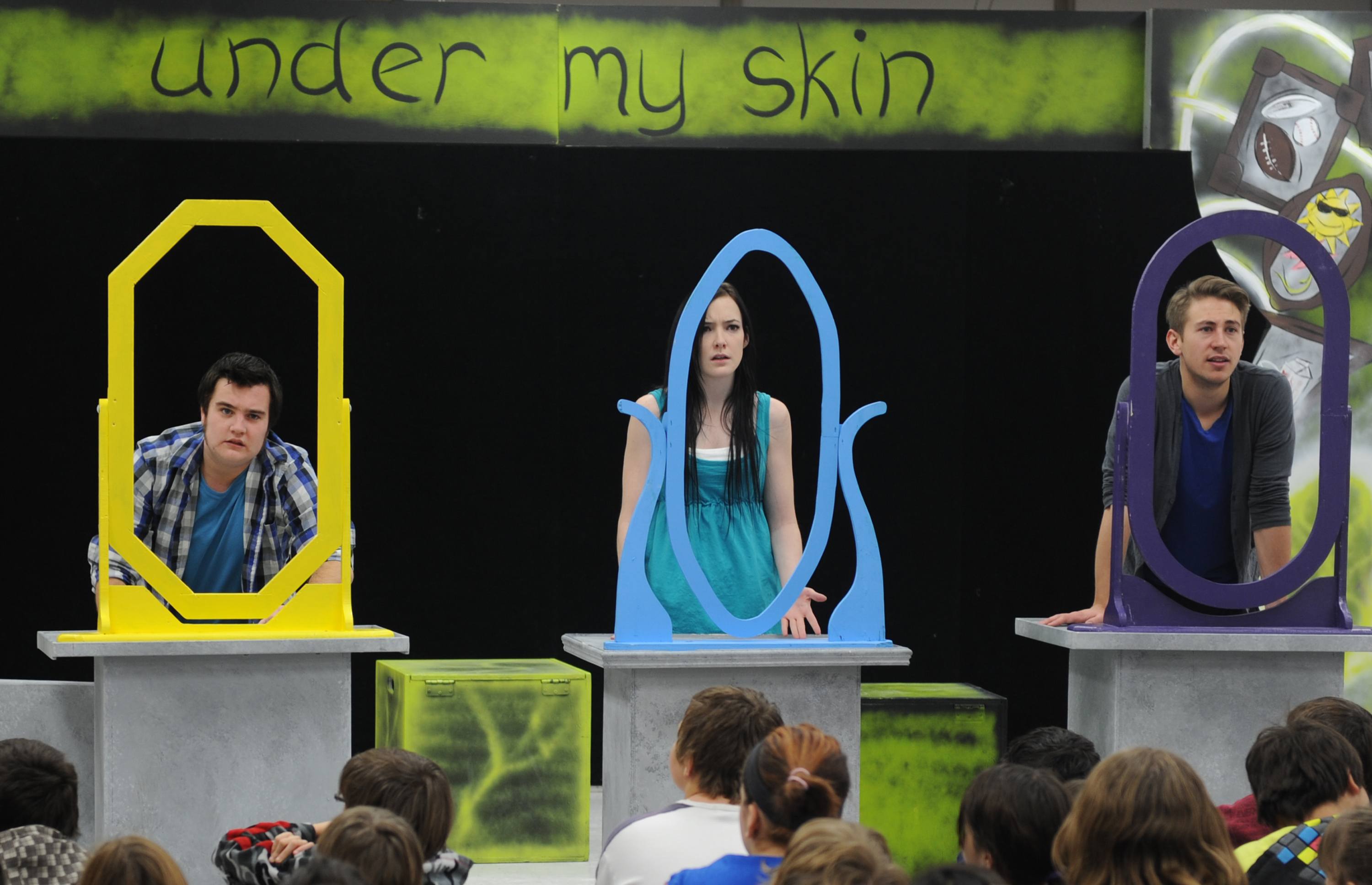 MIRROR TALK- Actors perform the play Under My Skin for Grade 7 students of Central Middle School.