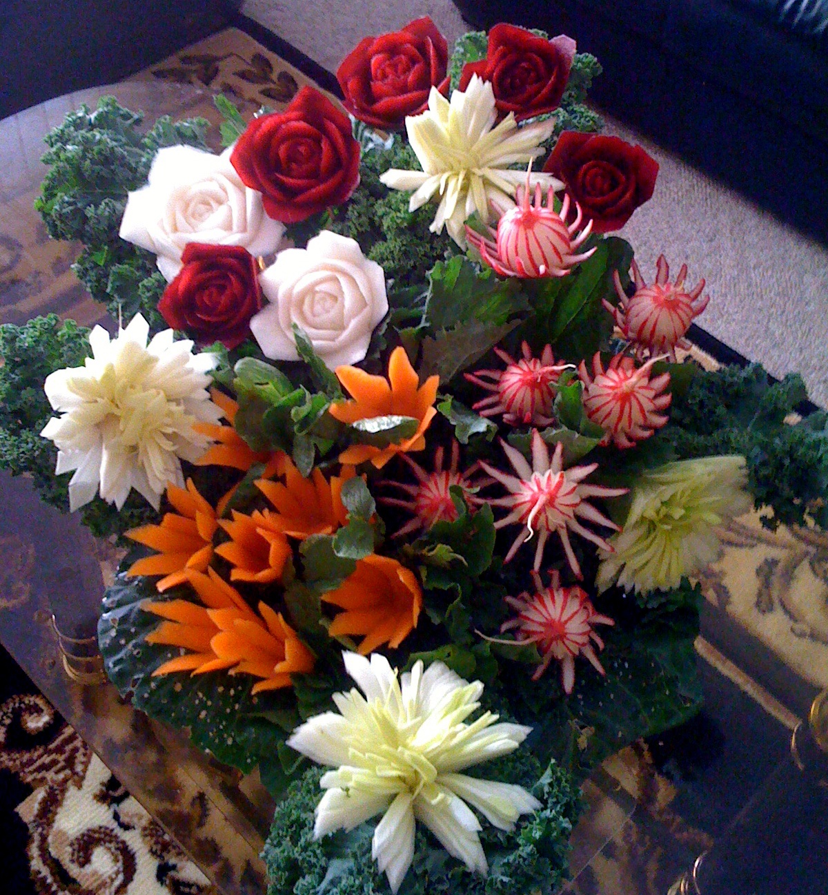 CREATION - Pictured here is a bouquet created by Lyn Attanayake. All of the hand-crafted flowers are made out of vegetables.