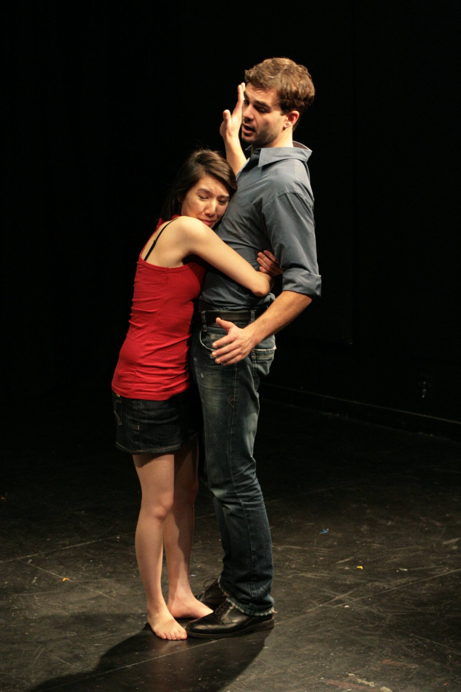 TENSE MOMENTS- Denise Wong and Aaron Krogman rehearse a scene from She Has A Name