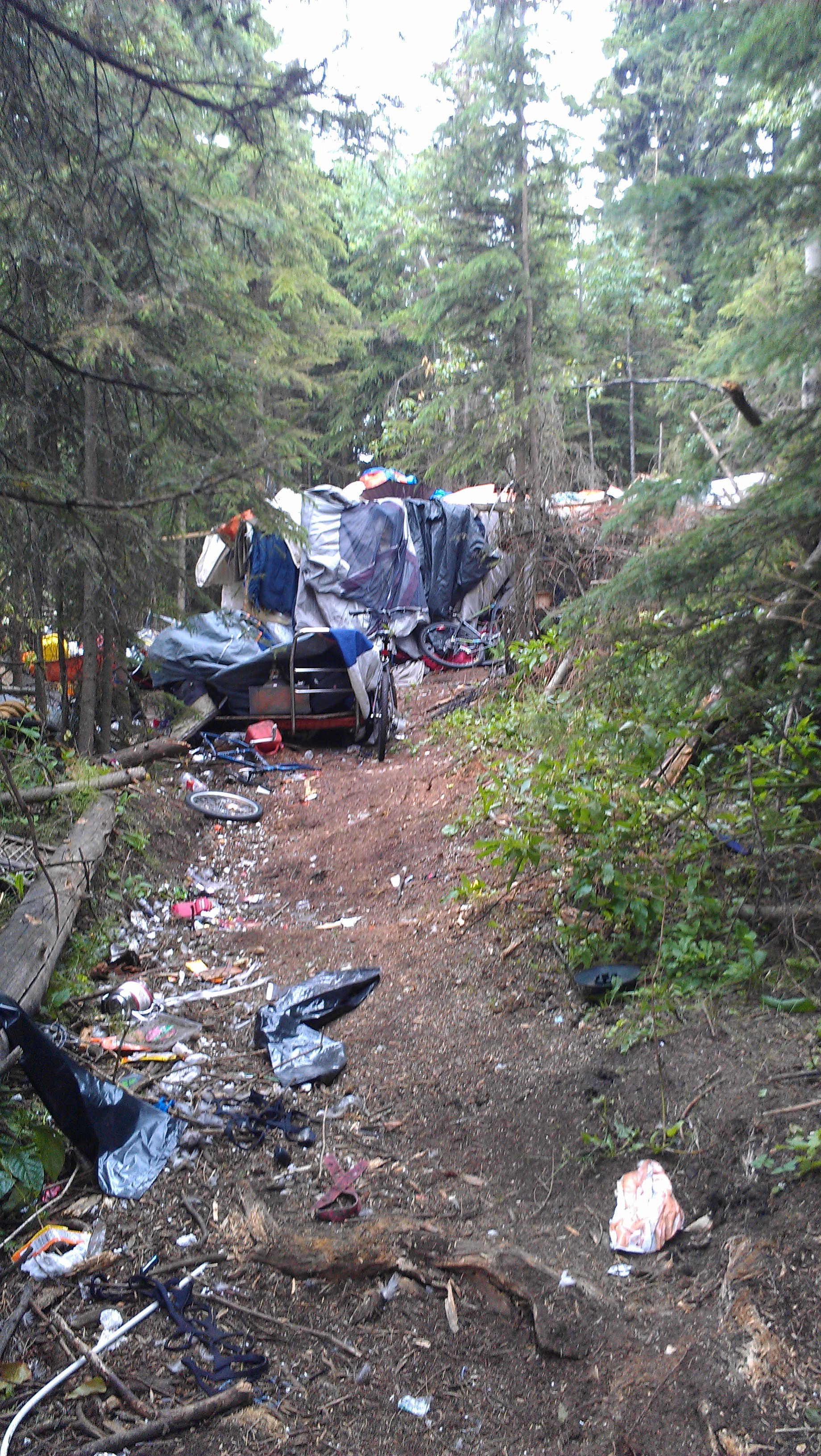 CLEAN-UP – Pictured here is part of a homeless camp located near Gasoline Alley. Local agencies are working to help the residents of the area.