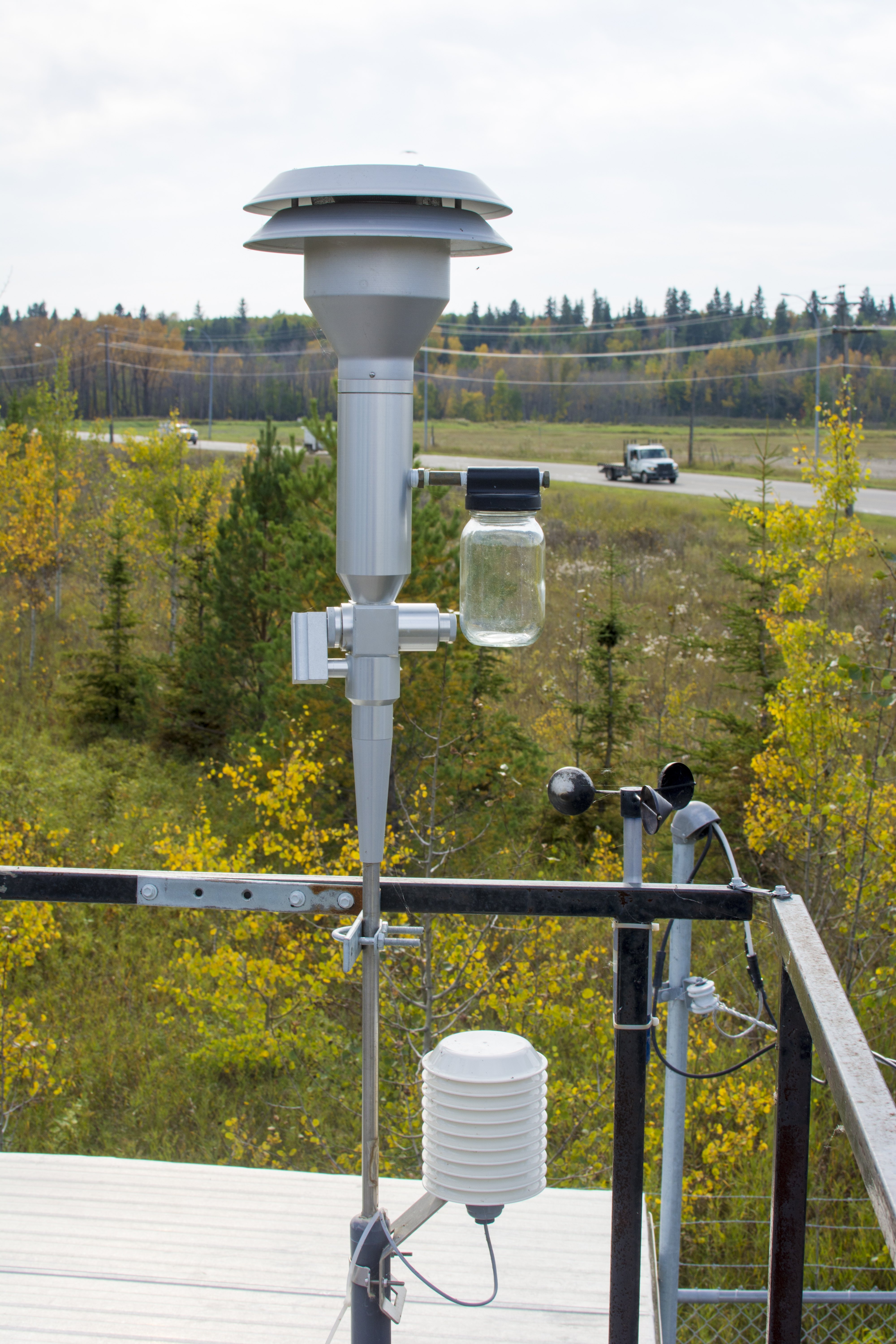 AIR MONITORING – The Parkland Airshed Management Zone’s permanent monitoring station in the Riverside Industrial Park utilizes a PM 2.5 sampling inlet to monitor levels of fine particulate matter in the air.