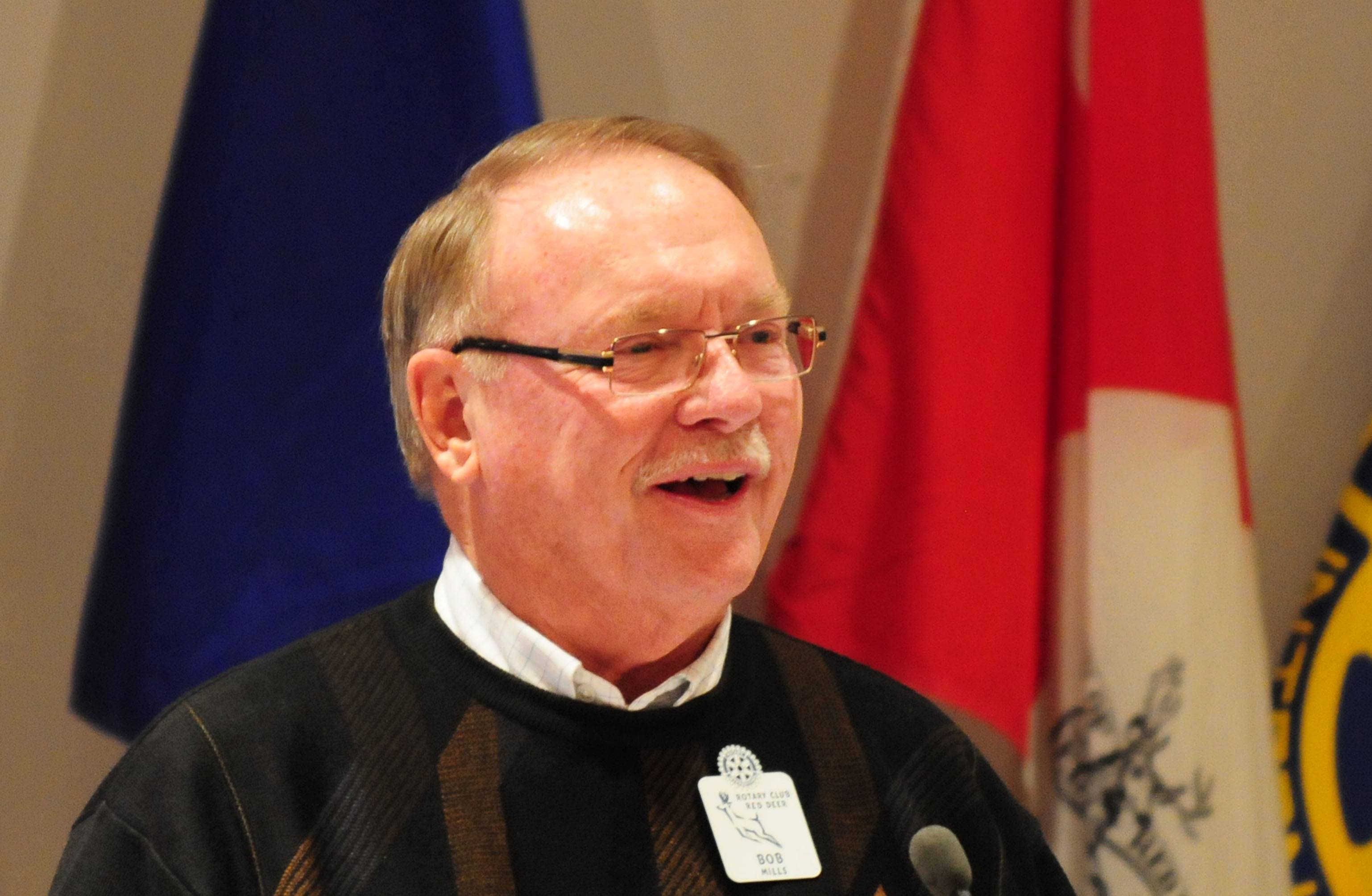 WHAT’S NEW—Former Red Deer MP Bob Mills discusses what he’s been up to on the environmental front with the Downtown Rotary Club this week.