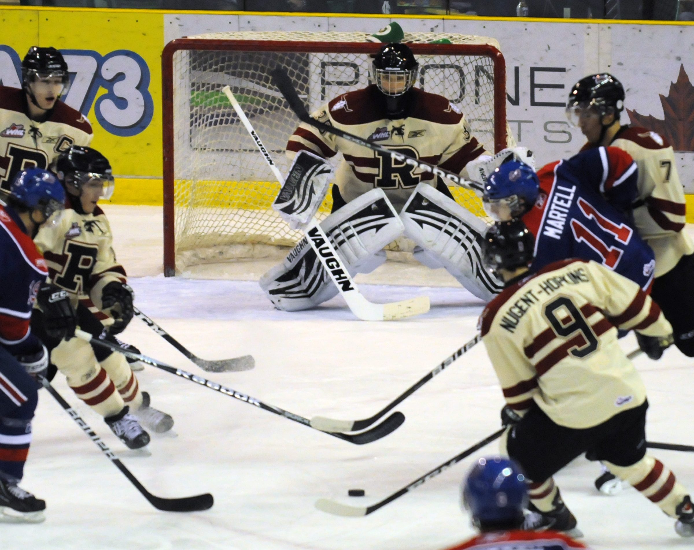 READY TO SAVE- Red Deer Rebels Darcy Kuemper prepares to make a save during WHL action recently in Red Deer.