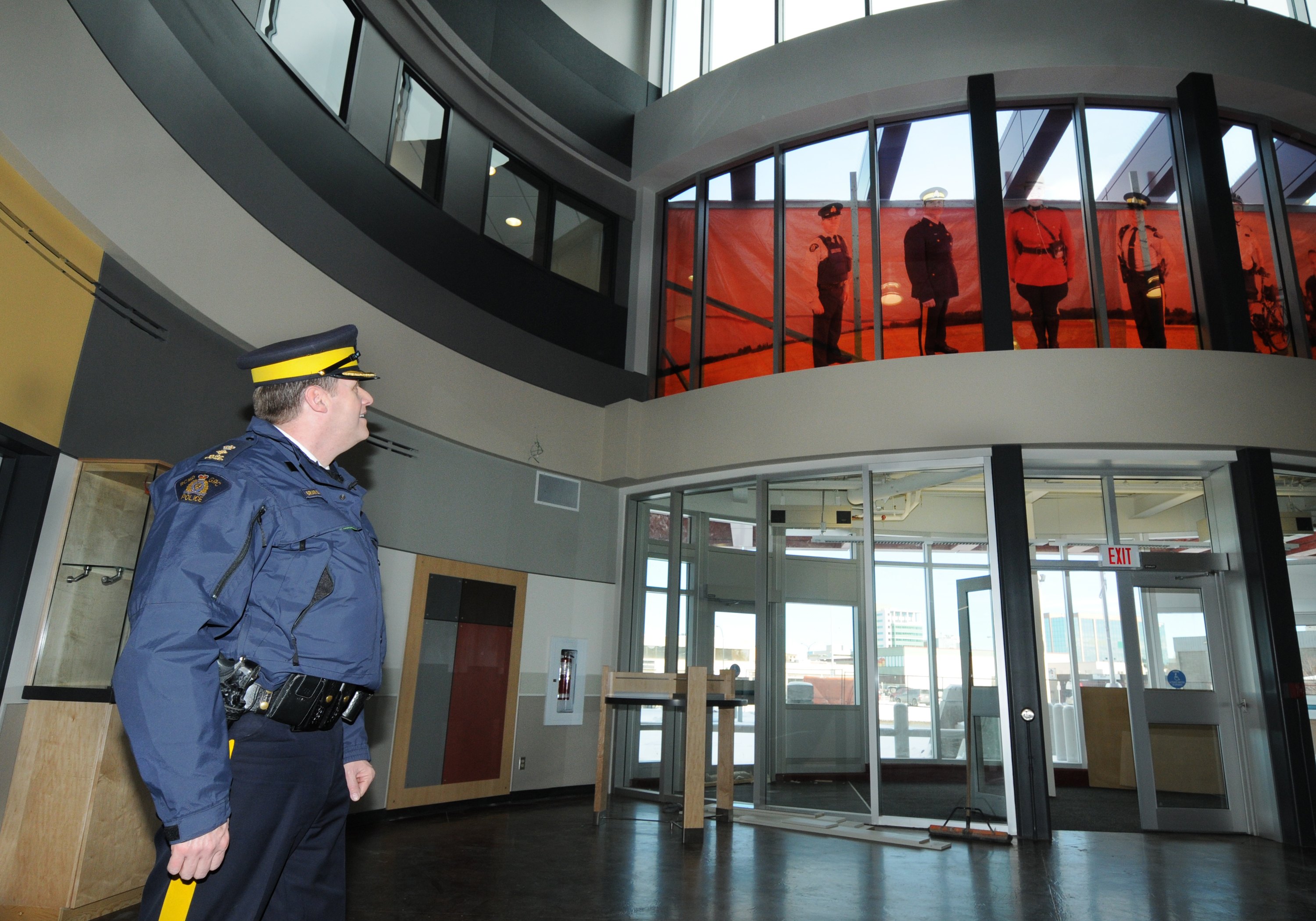 GREAT VIEW - Red Deer city RCMP Supt. Brian Simpson looks over the front entry area of the new $30 million police station downtown.