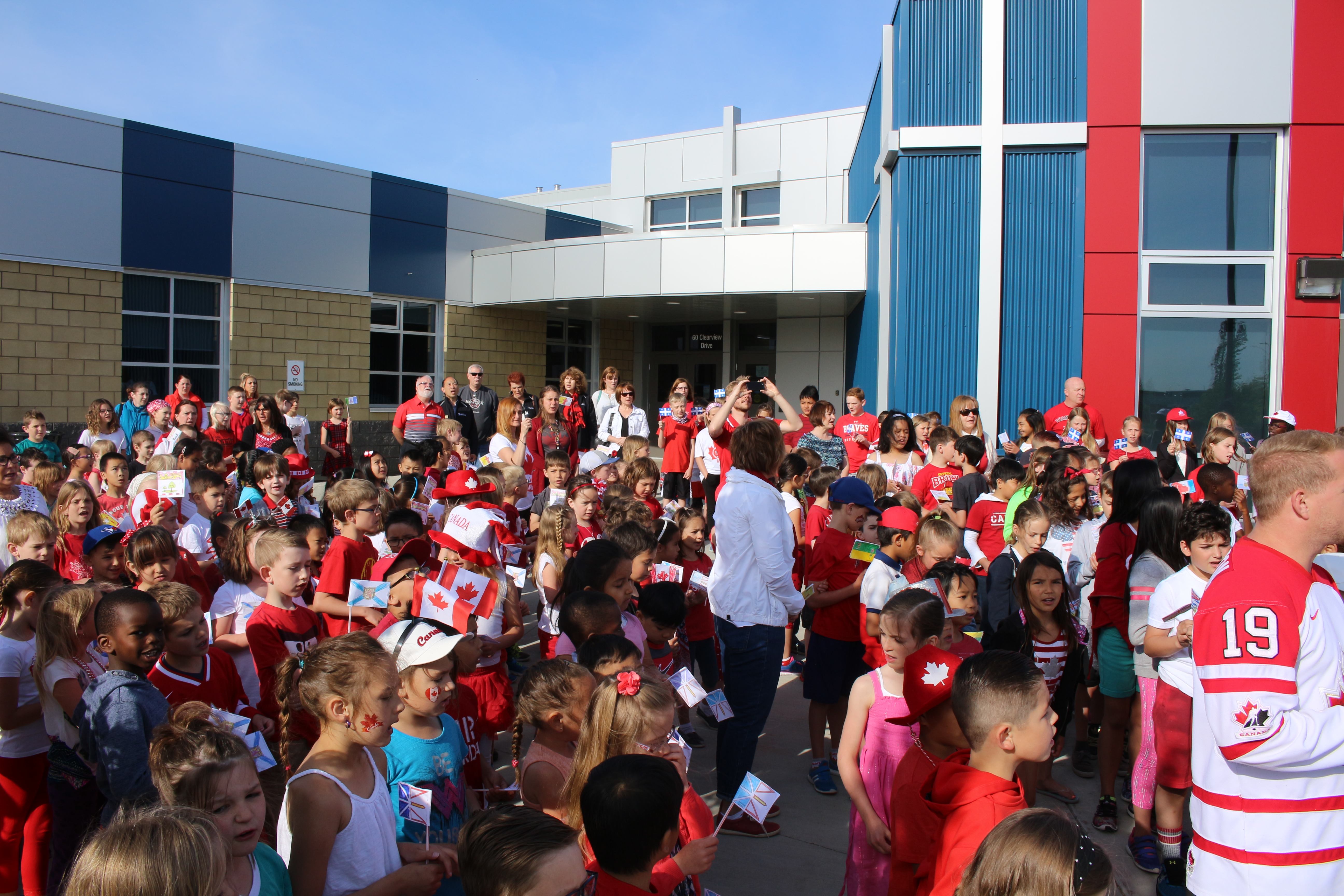 CANADIAN PRIDE - Students from Father Henri Voisin School in Red Deer sang O Canada to kick off a day of Canada 150 activities.