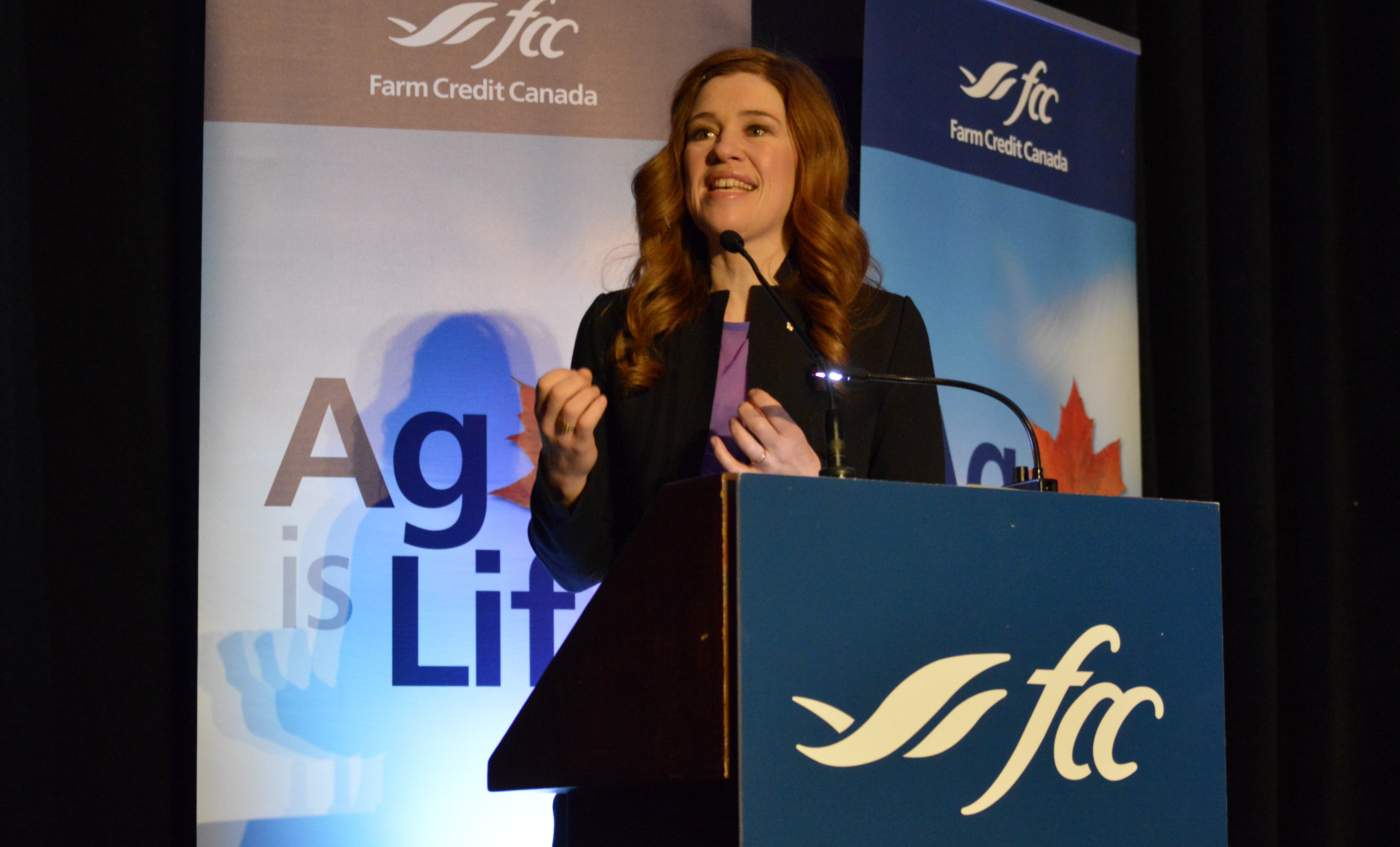 OPENING UP - Six-time Olympic medallist and mental health advocate Clara Hughes spoke at last week’s Farm Credit Canada forum at the Sheraton Hotel.