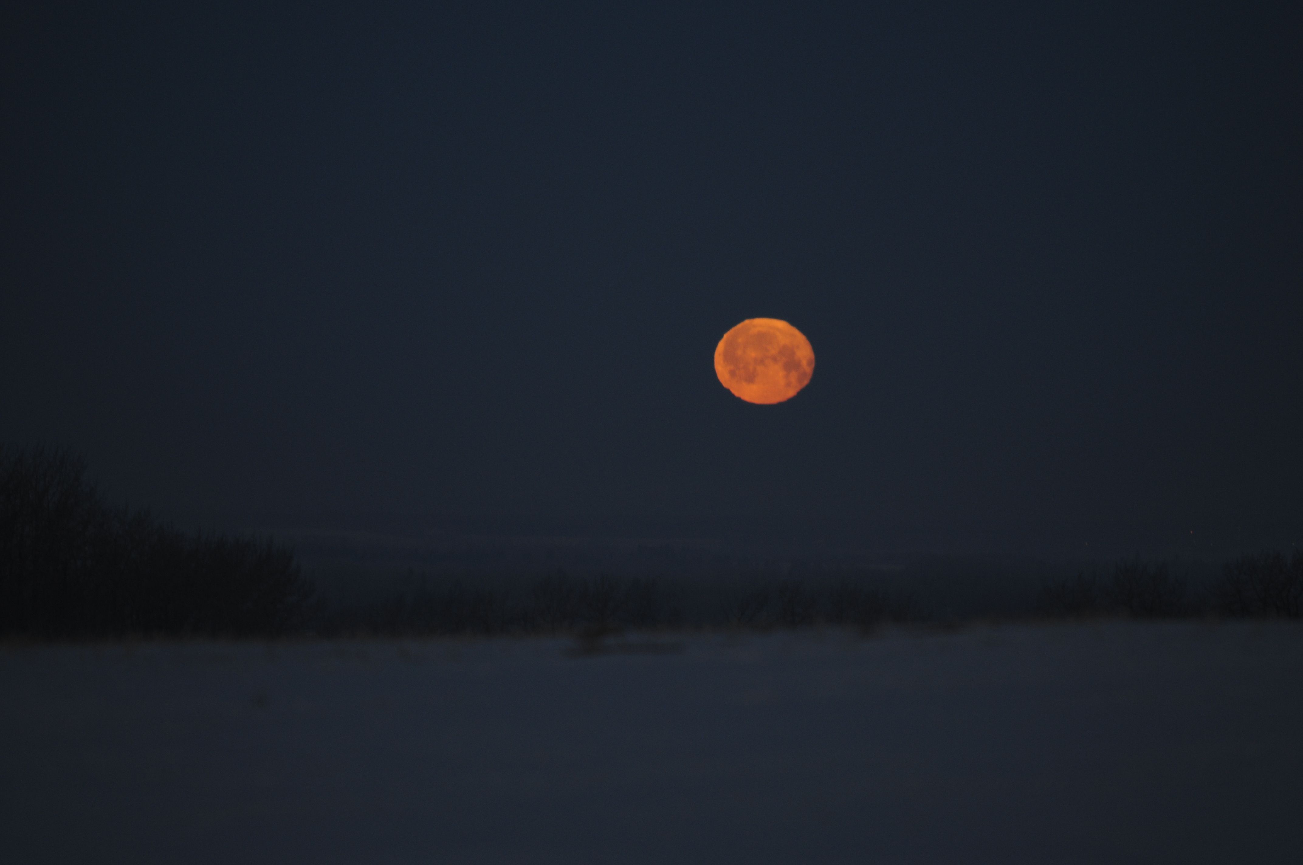 BRIGHT- The moon sunk low in the sky as the sun gave it a glowing appearance recently on a country road west of Red Deer.