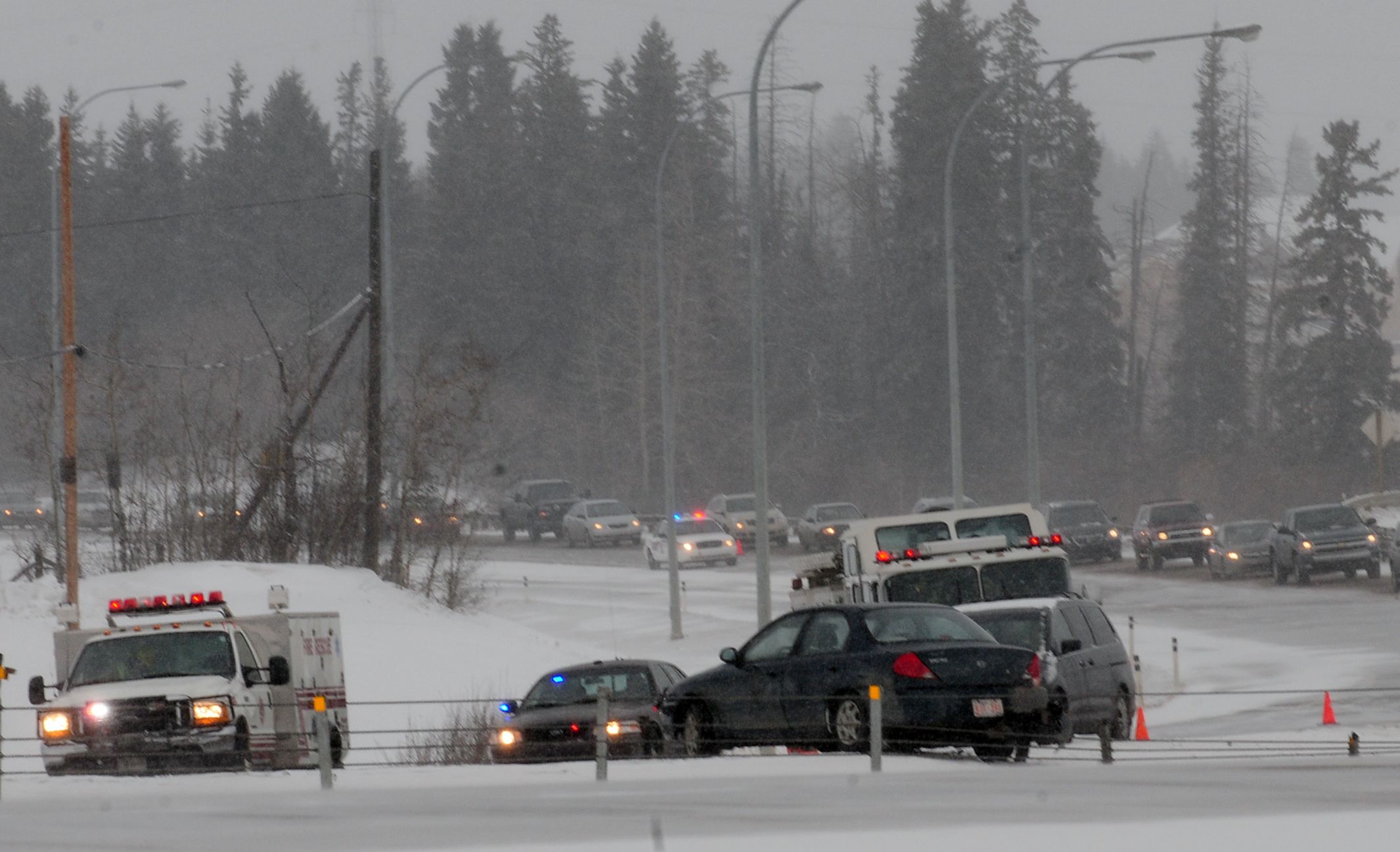 BLACK ICE- Red Deer Emergency Services crews were kept busy Saturday morning cleaning up the ditches after about four vehicles were sent skidding off of the Gaetz Ave southbound exit onto the QE II. No major injuries were reported