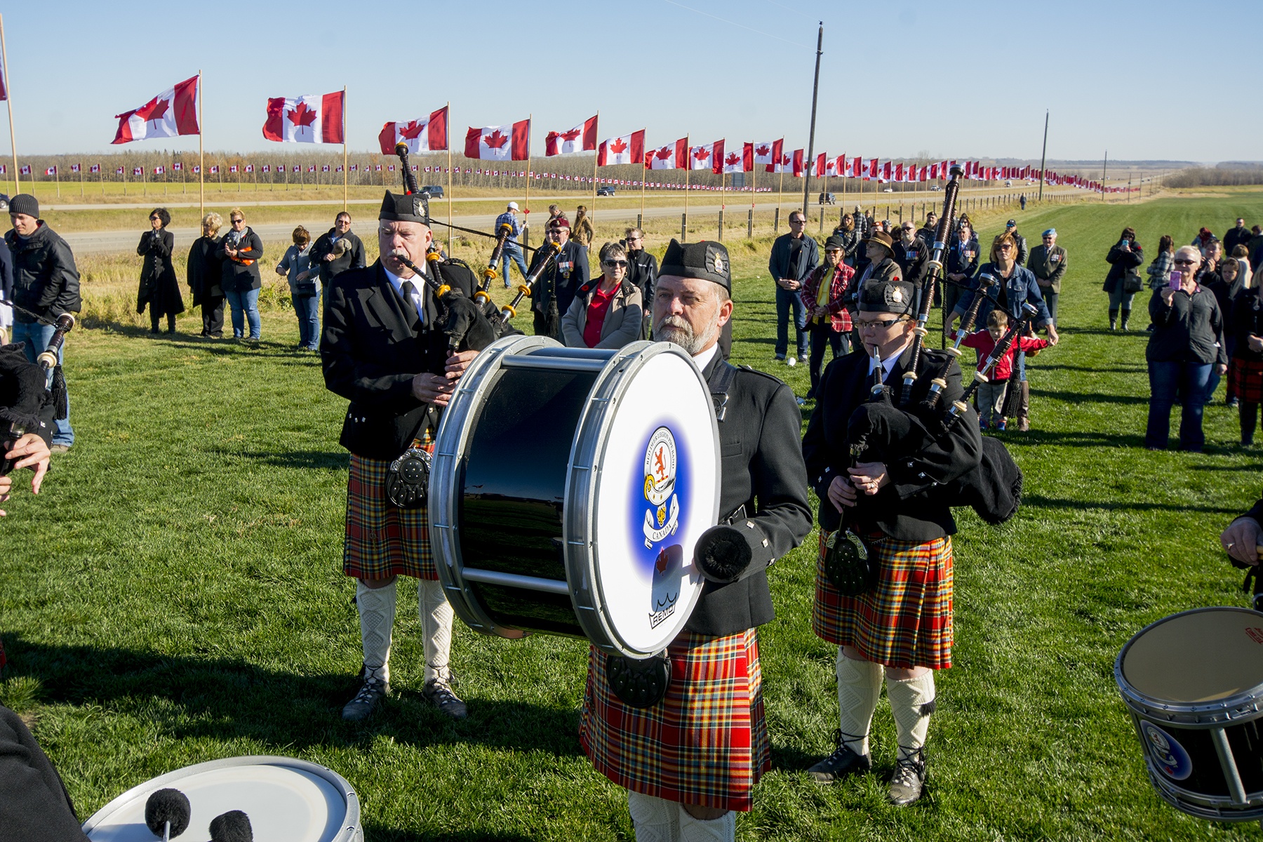 MUSICAL TRIBUTE - Members of the Red Deer Legion Pipe Band performed alongside the Flags of Remembrance during last year’s ceremony.