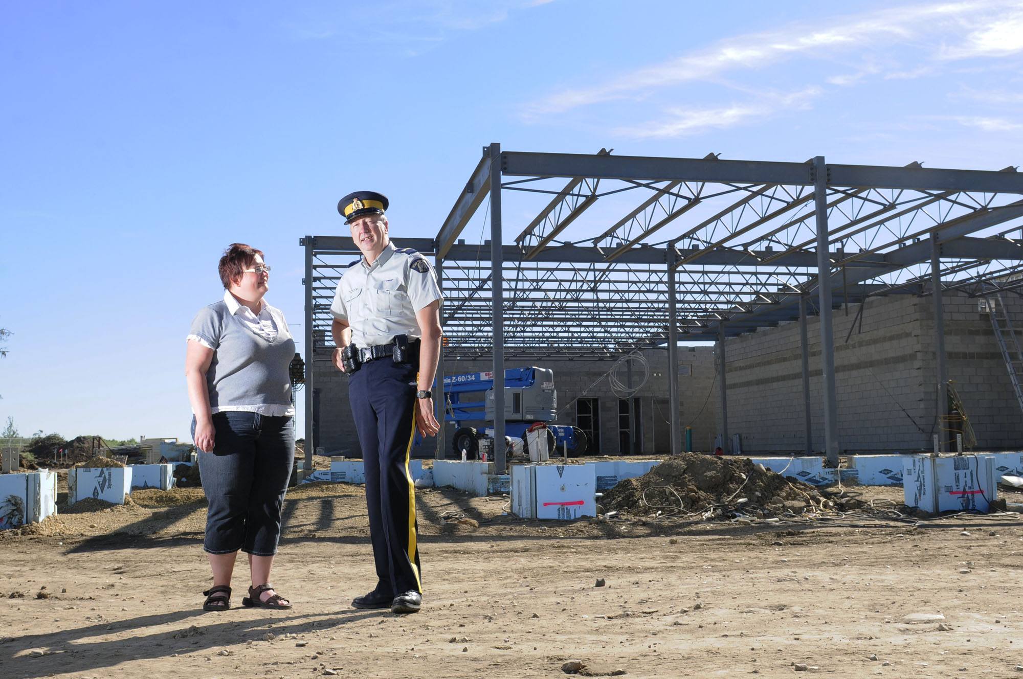 NEW HOME- Blackfalds Mayor Melodie Stol and  RCMP S. Sgt. Gord Glasgow  at the new Blackfalds RCMP detachment site. The Red Deer rural RCMP detachment