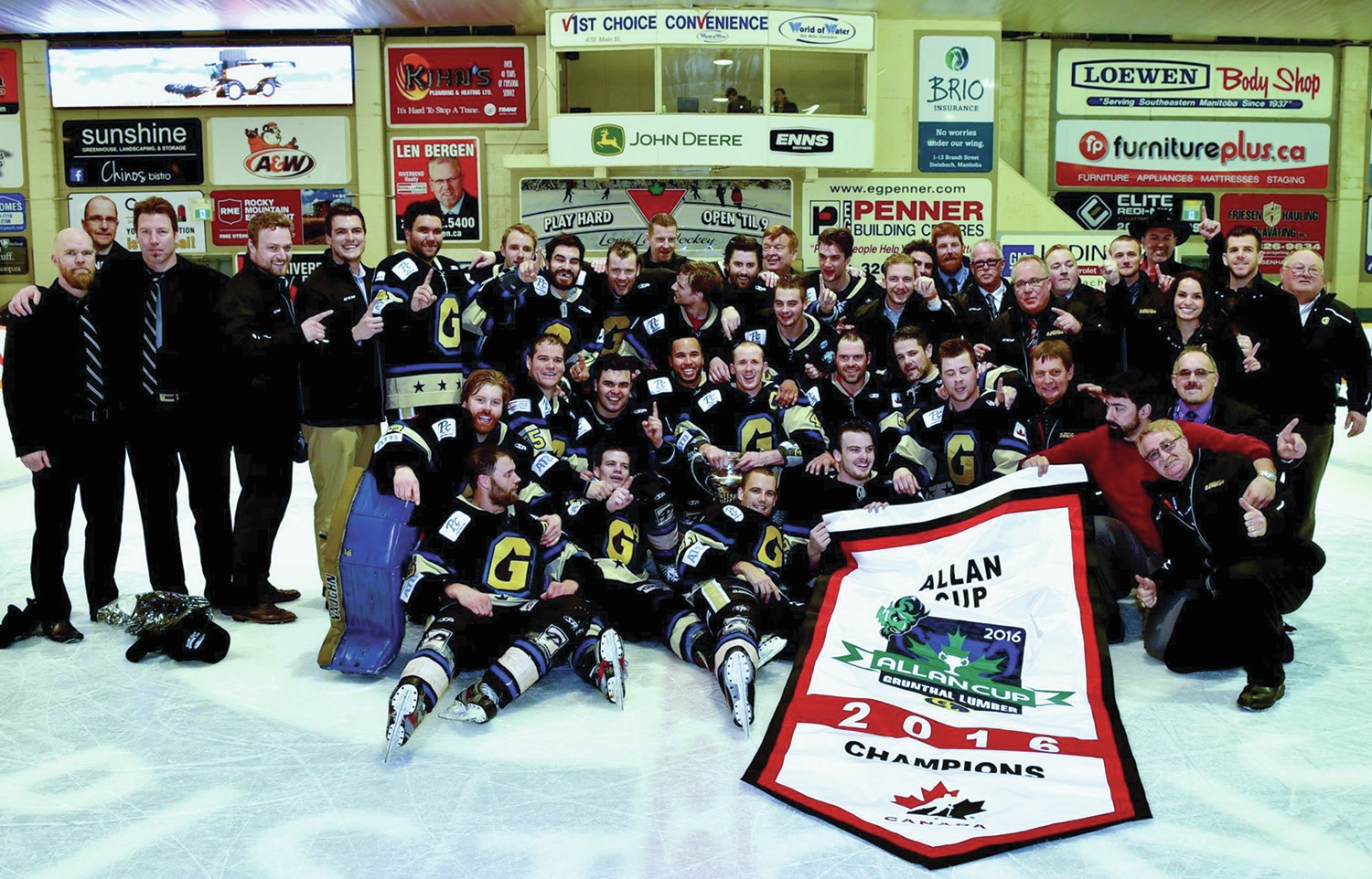 CHAMPS - The Bentley Generals celebrated their Allan Cup win after a 4-3 overtime victory over the South East Prairie Thunder in Steinbach