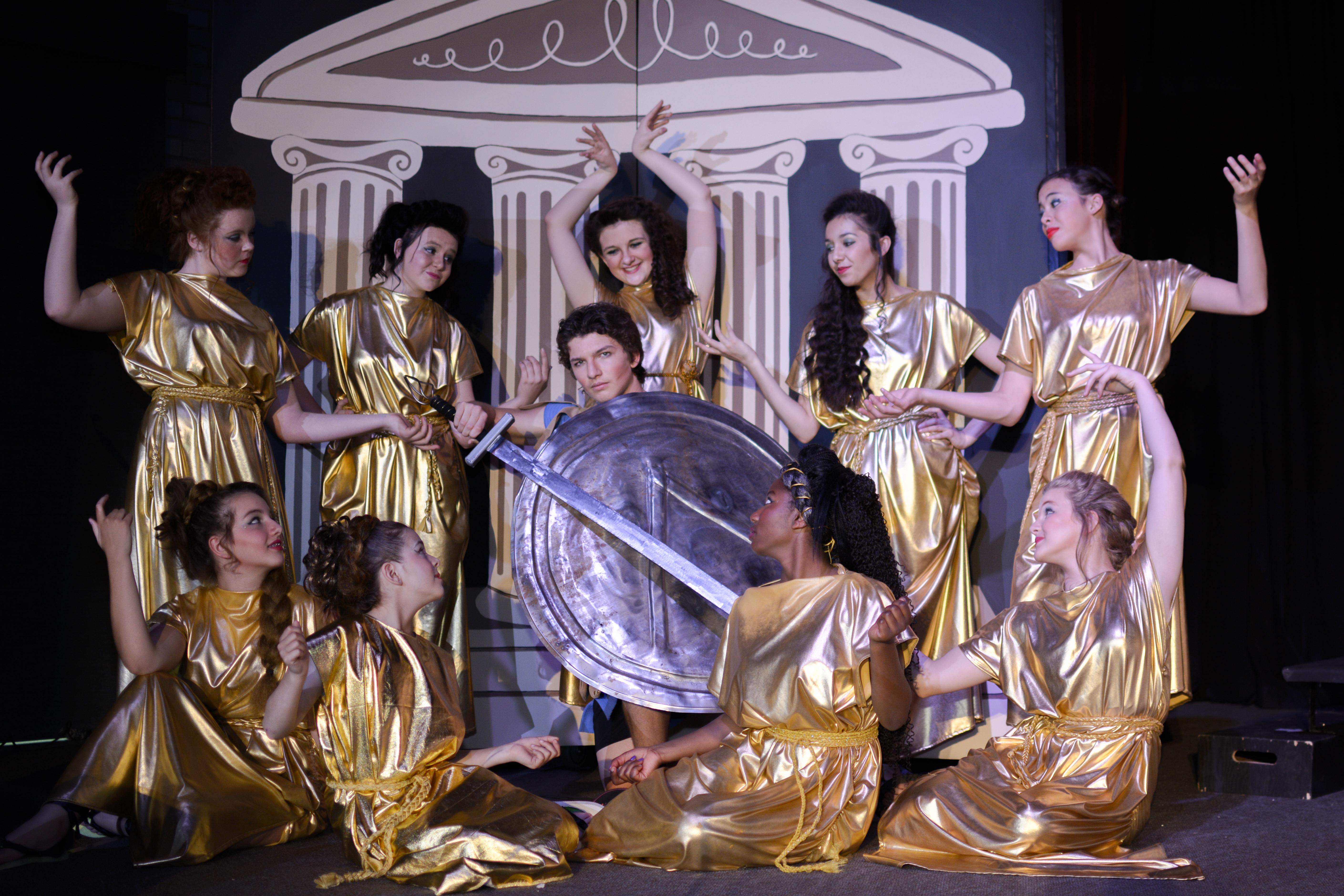 MAGICAL MUSES - The Cornerstone Youth Theatre is set to stage their production of Hercules – A Hero’s Tale which opens this Friday at 7 p.m. at the First Church of the Nazarene. This version of Hercules is played by Connor McKee and the nine muses of the story in their golden gowns who are played by Taurai Anderson