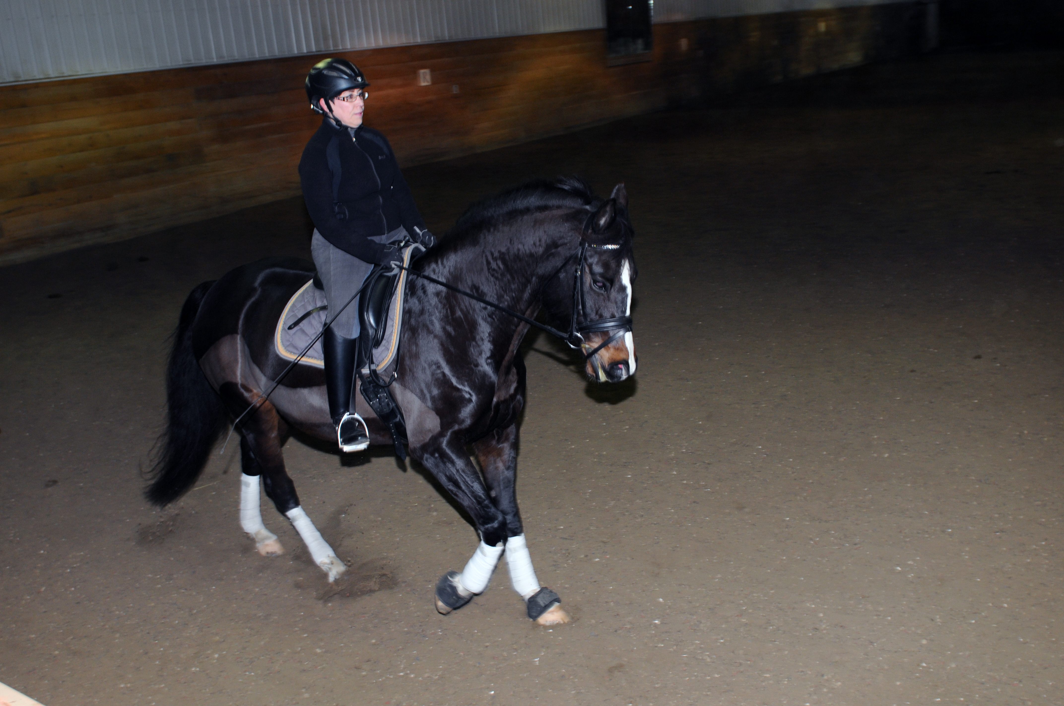 SIMPLE CANTER- Jean Duckering rides around the Burnt Lake Stable recently practicing dressage with her horse.