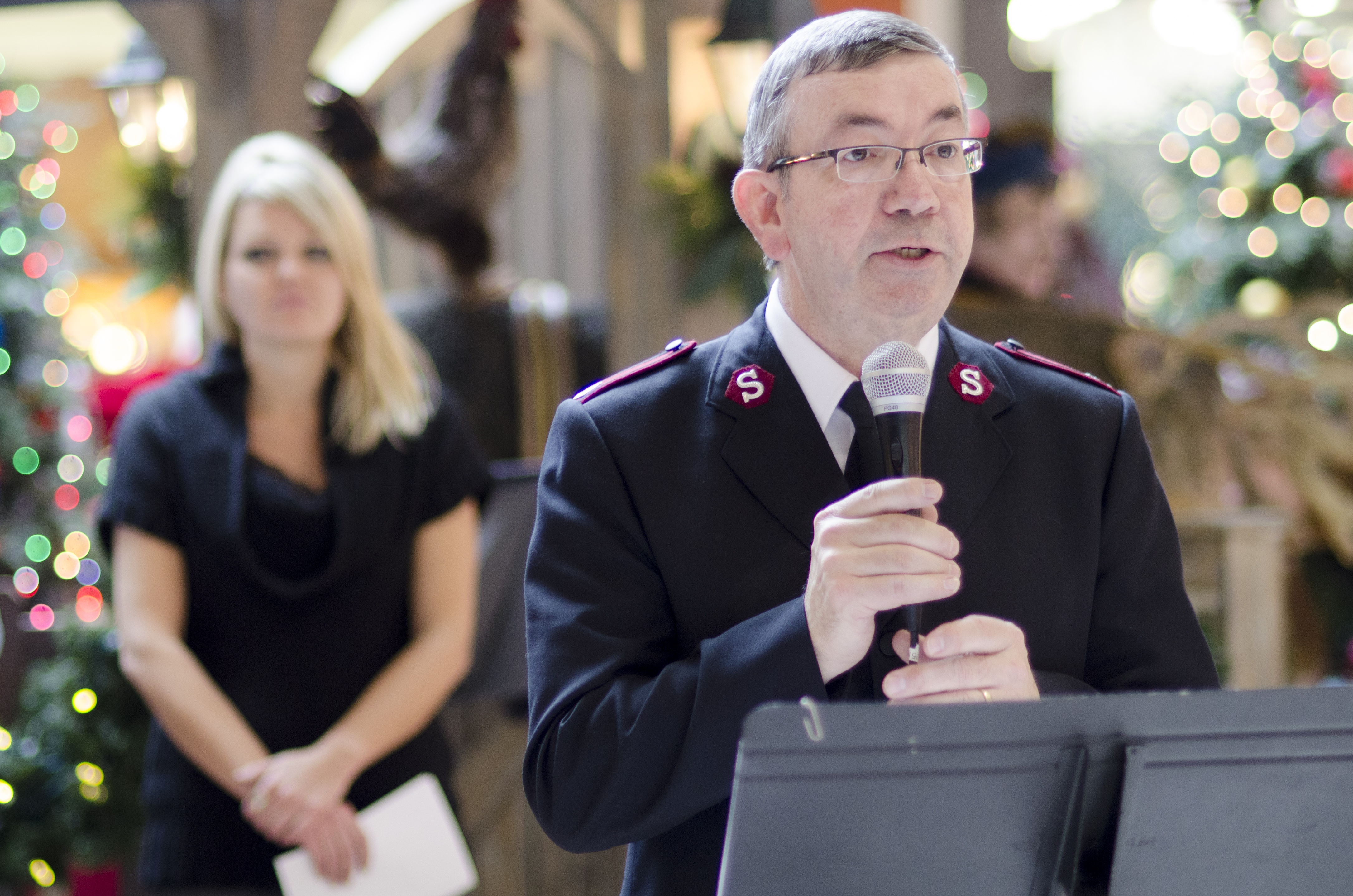 CAMPAIGN LAUNCH – Major Larry Bridger of the Salvation Army speaks during the annual Christmas Kettle Campaign launch last week at Bower Place Shopping Centre.
