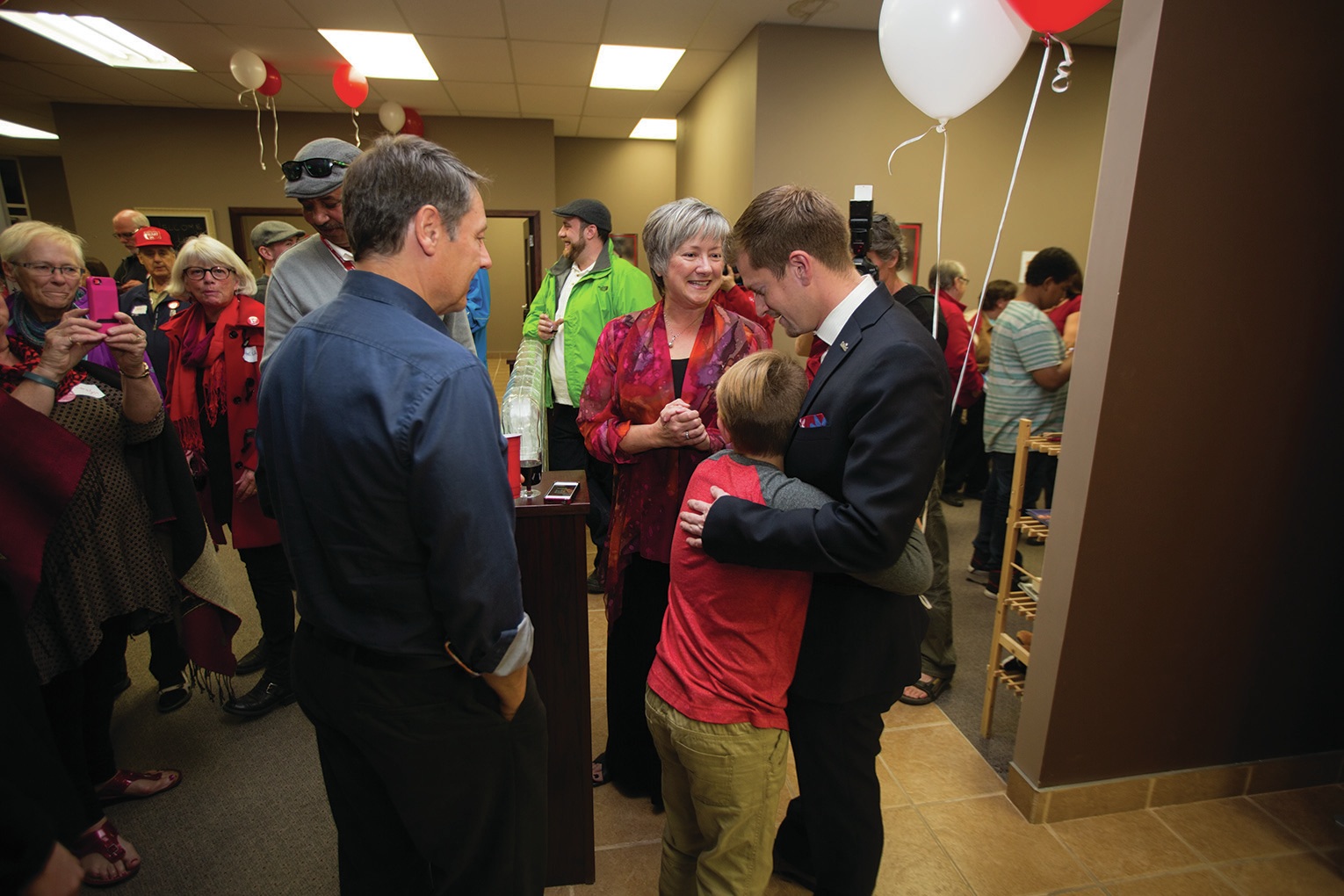 EXCITEMENT - Liberal Party candidate Jeff Rock greeted supporters at his campaign headquarters in Red Deer on Monday. Rock was the candidate for Red Deer-Lacombe.