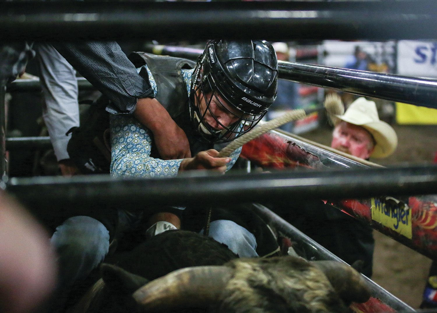 GETTING READY - Bull rider Wacey Finkbeiner prepared his rope before taking on a bull called Corona Time from Wayne Vold Rodeo during the Glencross Invitational Charity Roughstock Event at Westerner Park last weekend.