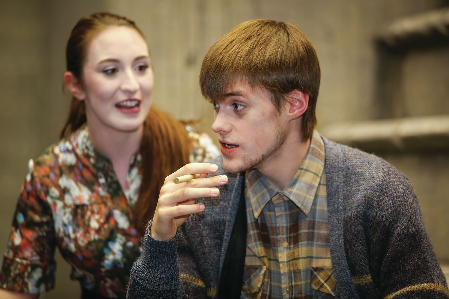ENGAGING PERFORMANC - Maggie Chisholm and Michael Bentley recently rehearsed their roles in Red Deer College’s production of Mad Forest. The play opens Thursday evening in Studio A.