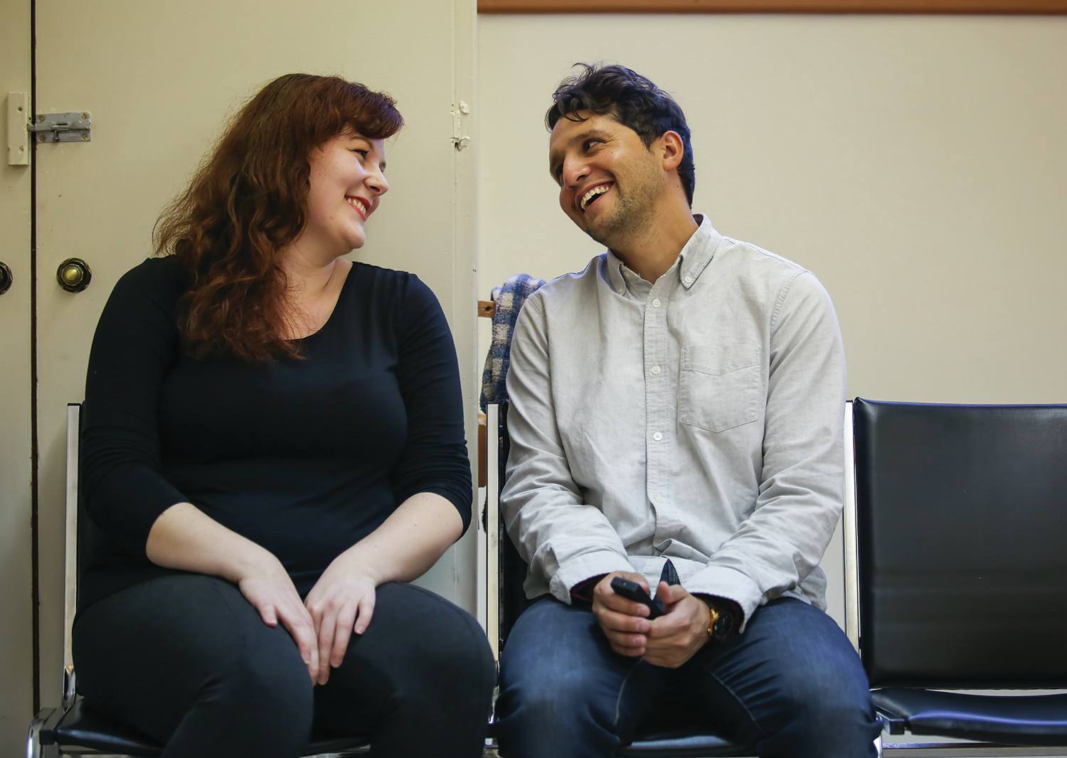 UNIQUE PRODUCTION - Emily Cupples and Dan Vasquez rehearsed their roles as Mathilda and Shuman in Red Deer Player’s new show Indoor/Outdoor. The production runs through to Oct. 29th at the Scott Block.