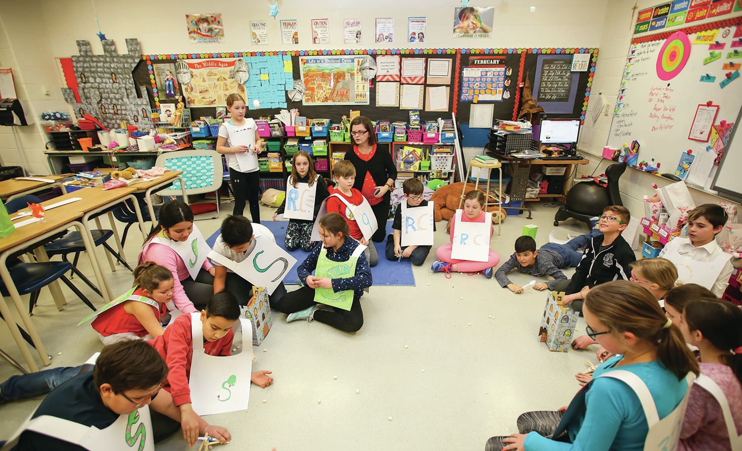 MEDIEVAL FUN - Students in Miss Tammy Davis' Grade 5 class at Maryview School participated in a Medieval Fair recently. The students participated in activities such as archery