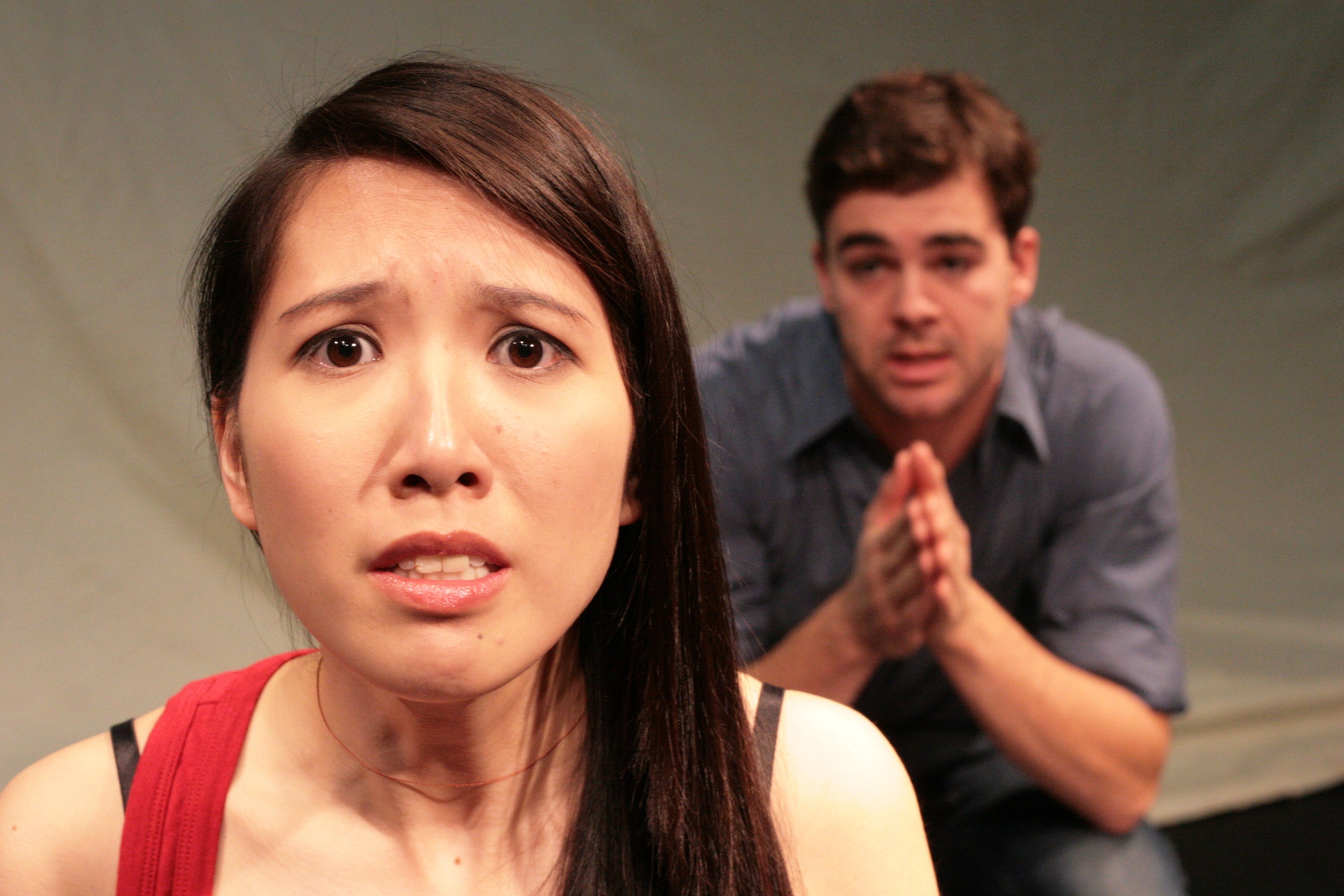 POWERFUL PLAY-- Denise Wong and Aaron Krogman rehearse a scene from She Has A Name