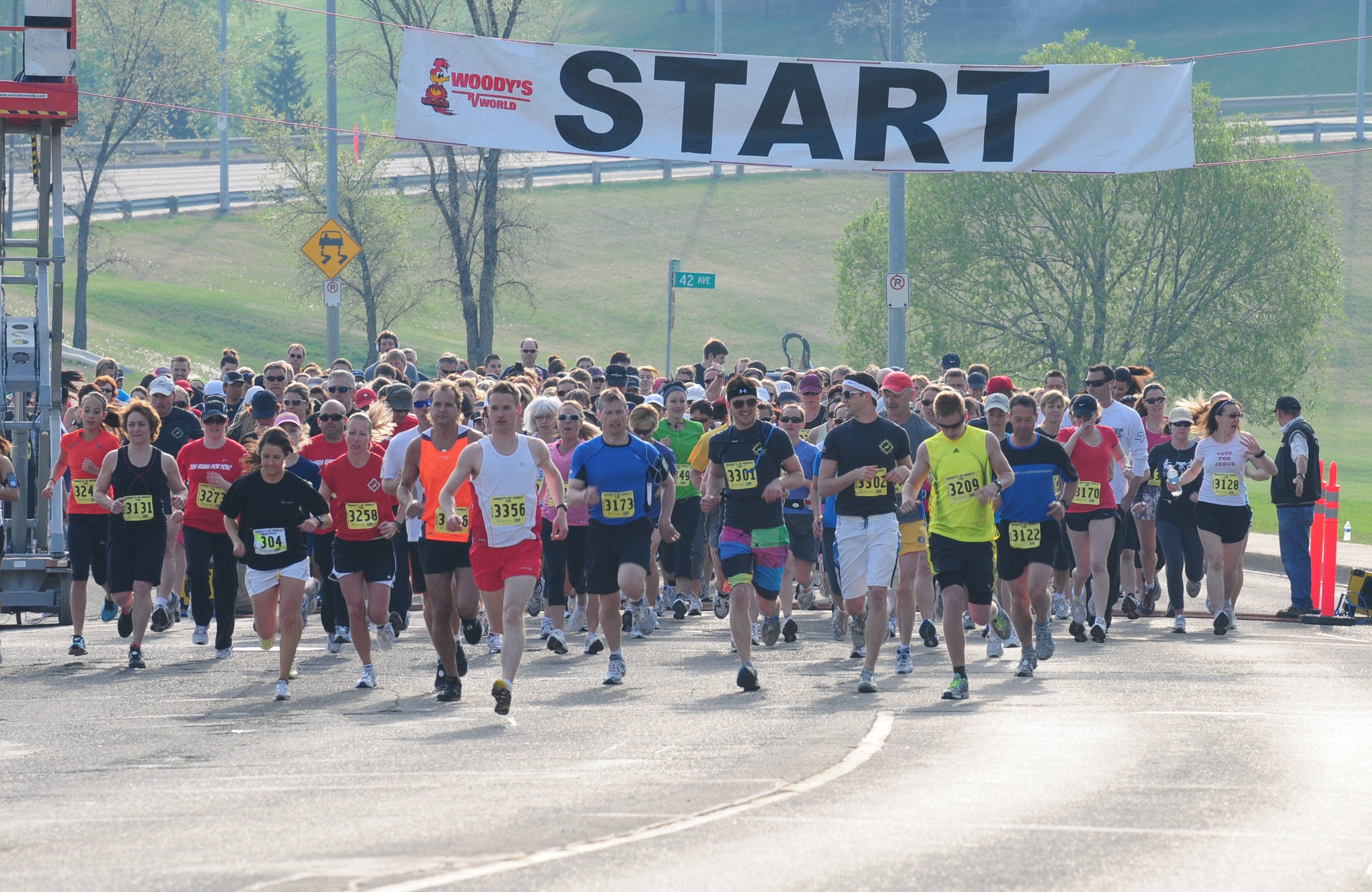 ON YOUR MARK- Runners took off from the starting line at the intersection of 42A Ave and 55 St. in Red Deer during the Woody’s RV World Marathon and Half Marathon this past weekend.