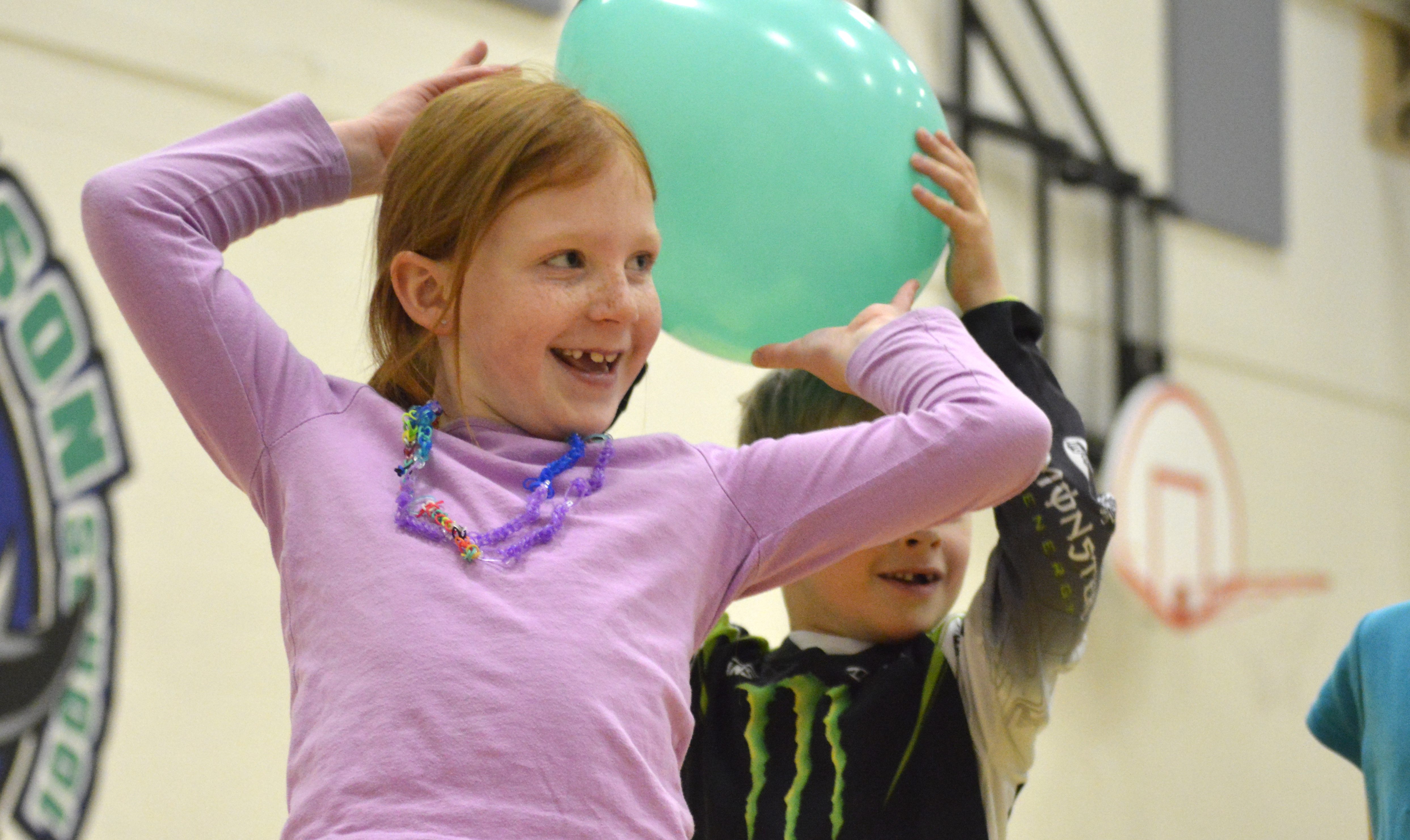 GETTING ACTIVE - Grade 1 student Sarah Lerouge participated in a balloon relay at Barry Wilson Elementary on Monday. That day their class kicked off the 2019 Canada Winter Games Activity Challenge