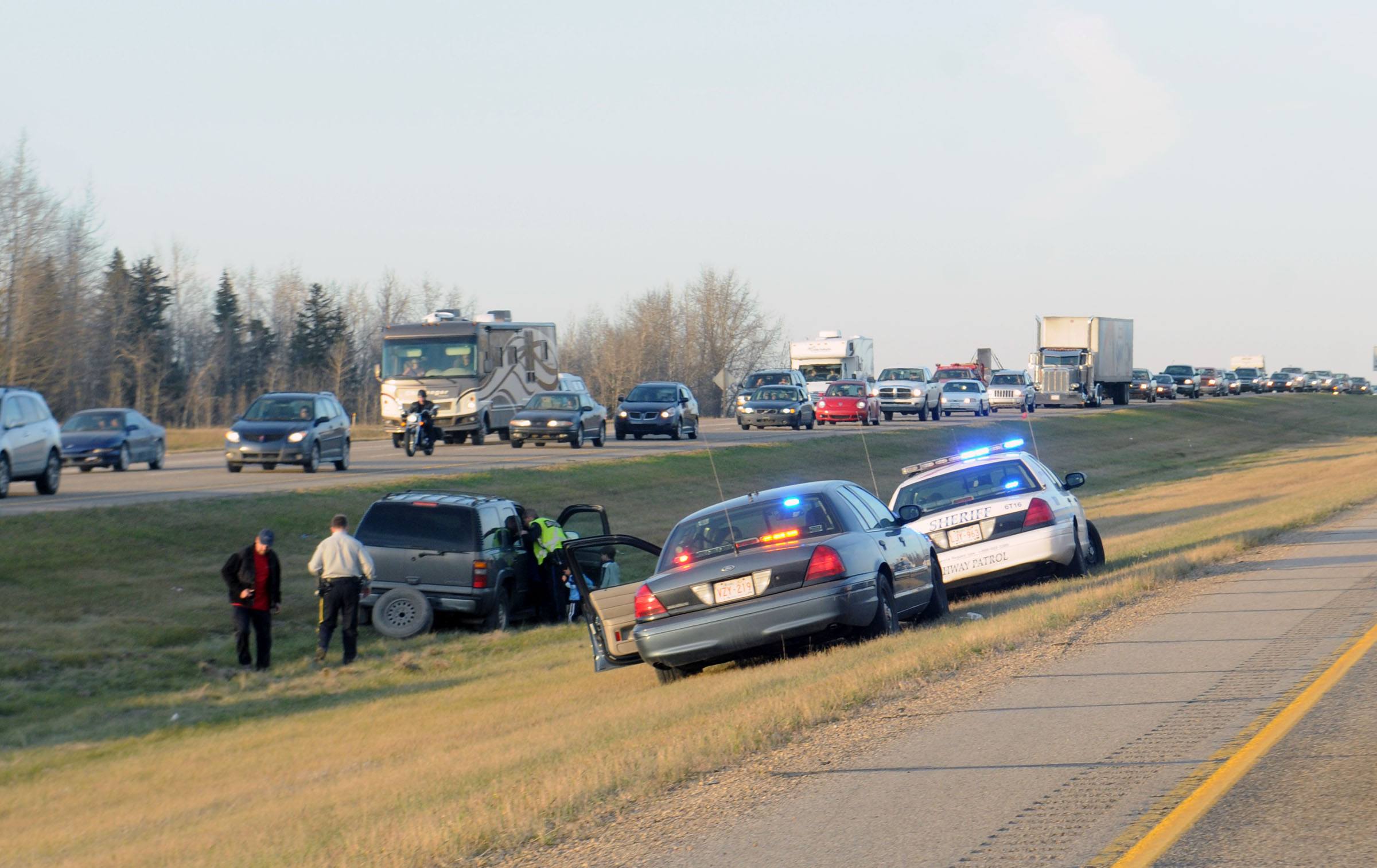 Minor accidents Friday only added to the long weekend rush as traffic backed up along the QEII north of the City. Only minor injuries were reported in some cases keeping Red Deer Emergency Services Crews on their feet.