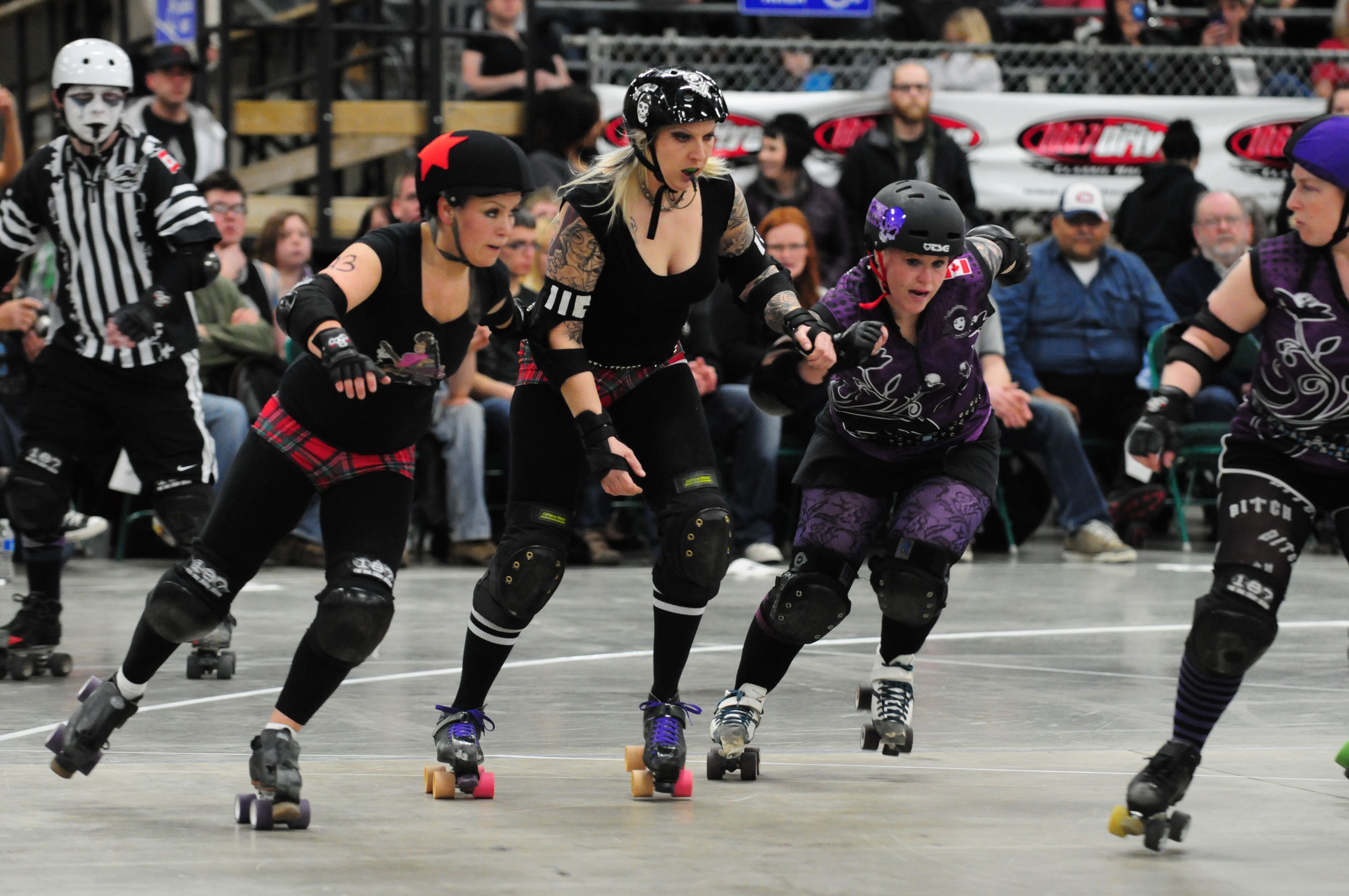 DERBY ACTION-  The Red Deer Belladonnas took the lead this past weekend with a 200 to 58 win against the Calgary Thrashing Lassies.